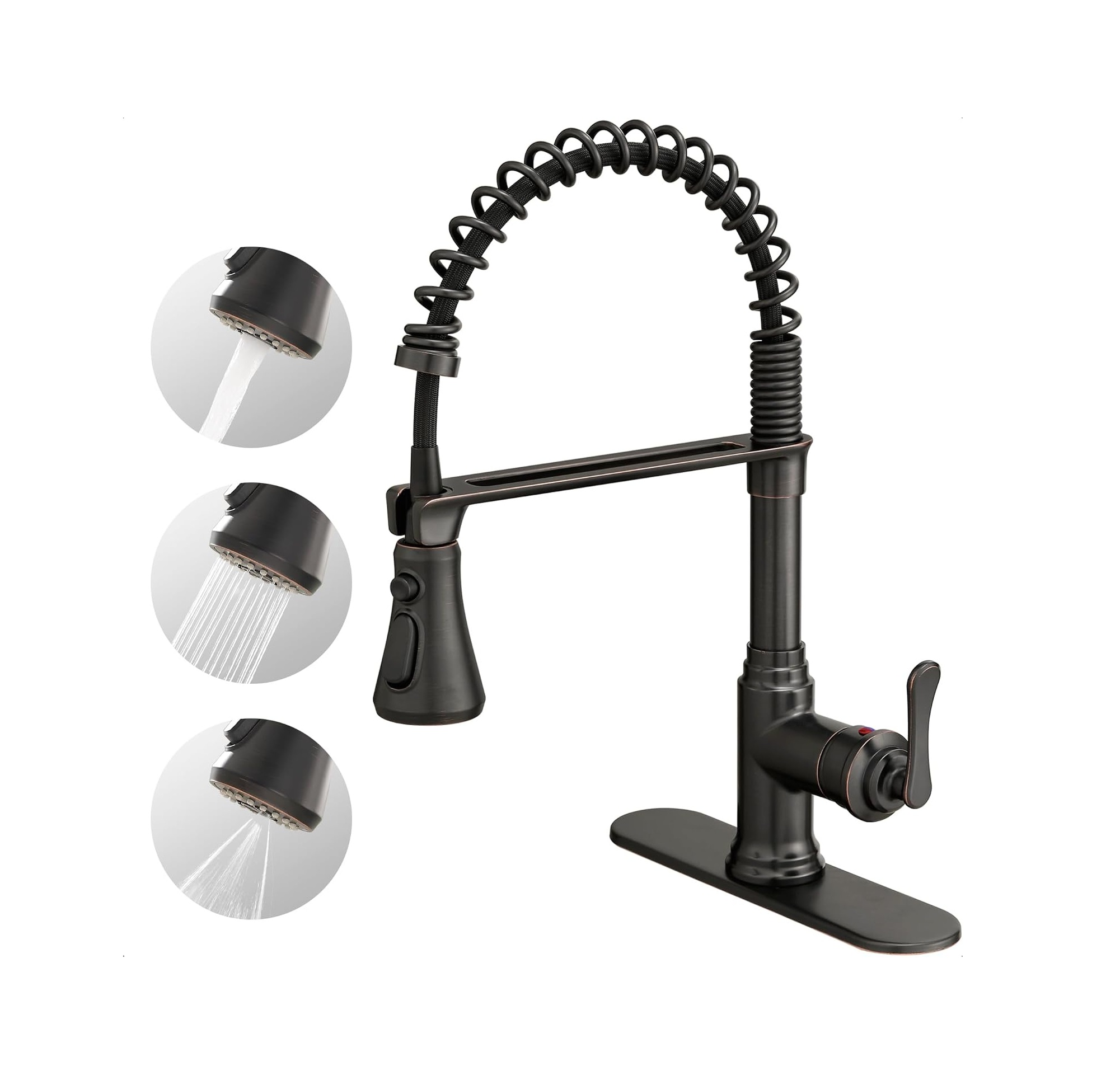 3-Function Kitchen Faucets 3 Hole or 1 Hole Stainless Steel Single Handle Kitchen Sink Faucet 360 Degree Swivel with Deck Plate