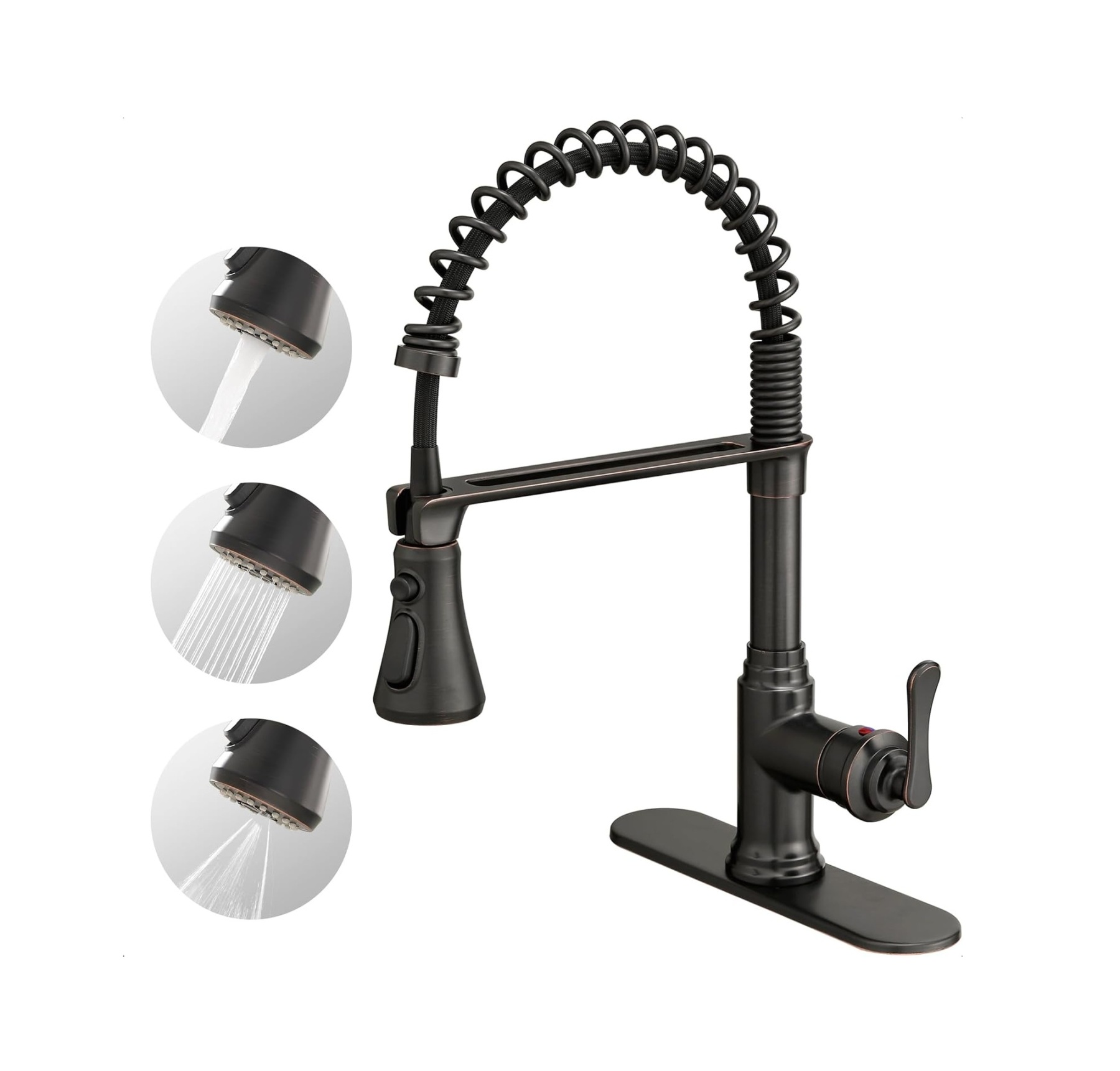 3-Function Kitchen Faucets 3 Hole or 1 Hole Stainless Steel Single Handle Kitchen Sink Faucet 360 Degree Swivel with Deck Plate