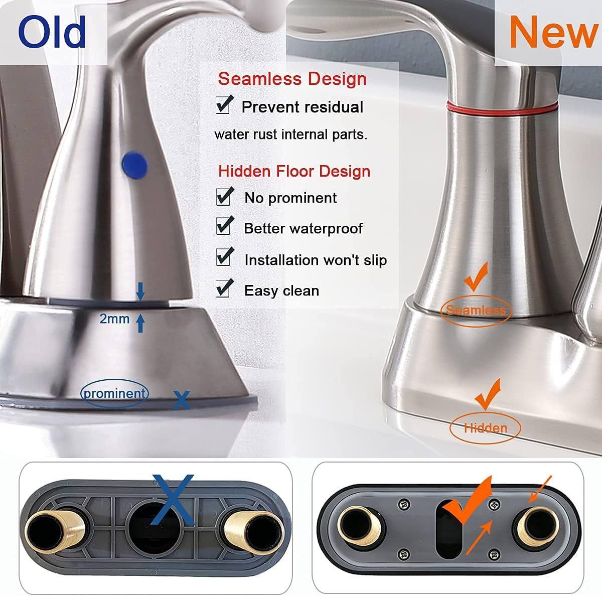 Bathroom Faucet Brushed Nickel with Pop-up Drain & Supply Hoses Two-Handle 360 Degree High Arc Swivel