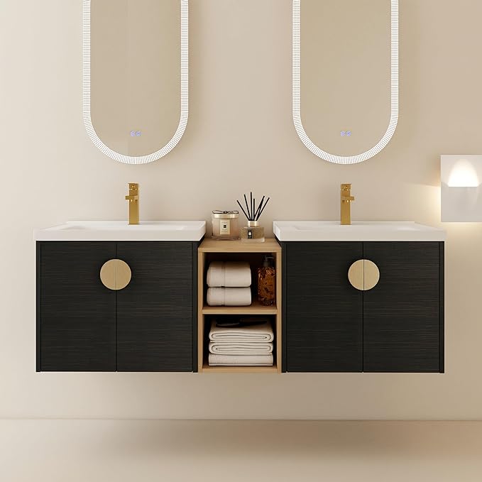 60-Inch Double Sink Vanity Modern Wall Mounted Bathroom Vanity