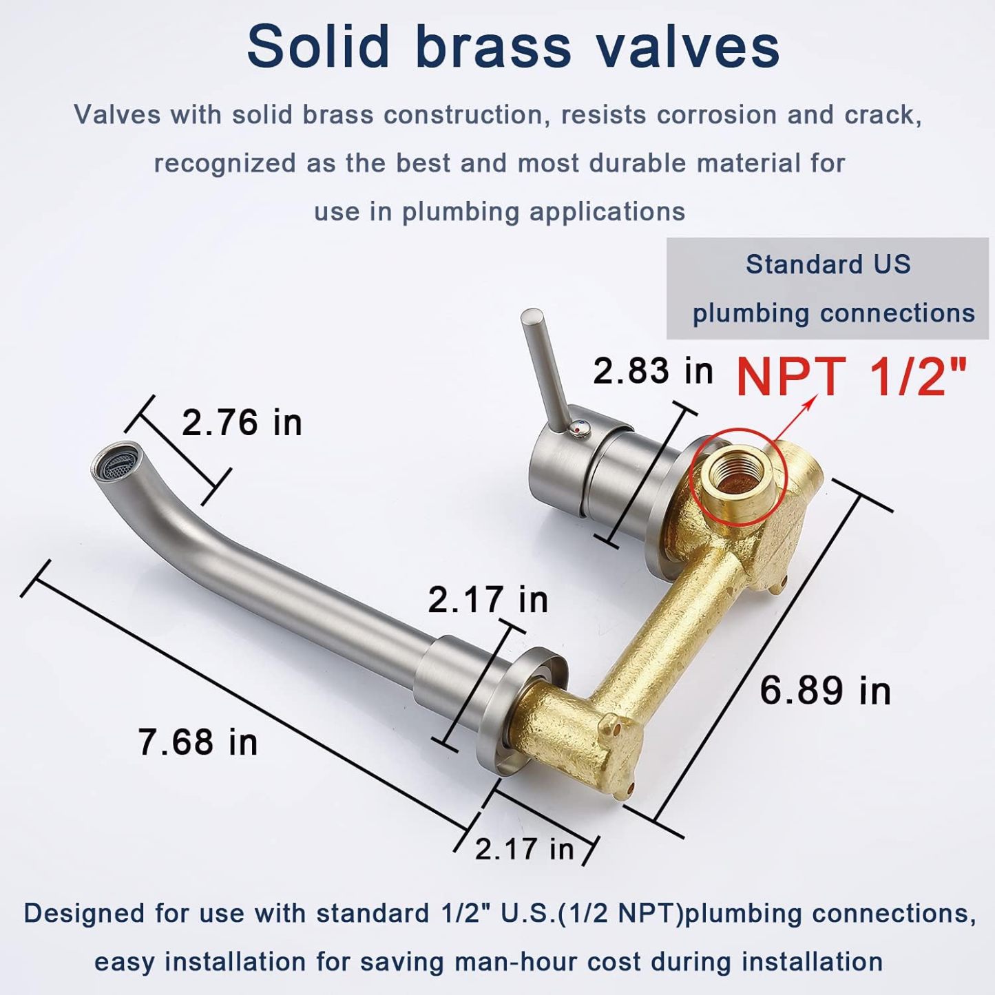 Bathroom Faucet Brushed Nickel, Wall Mounted Bathroom Sink Faucet 2 Hole and Rough in Valve Included