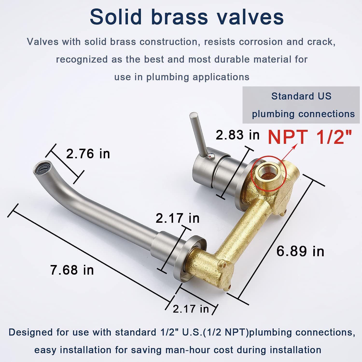 Bathroom Faucet Brushed Nickel, Wall Mounted Bathroom Sink Faucet 2 Hole and Rough in Valve Included