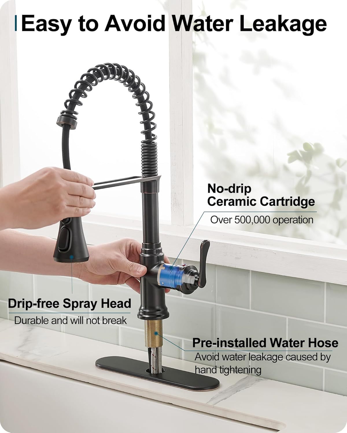 3-Function Kitchen Faucets 3 Hole or 1 Hole Stainless Steel Single Handle Kitchen Sink Faucet 360 Degree Swivel with Deck Plate