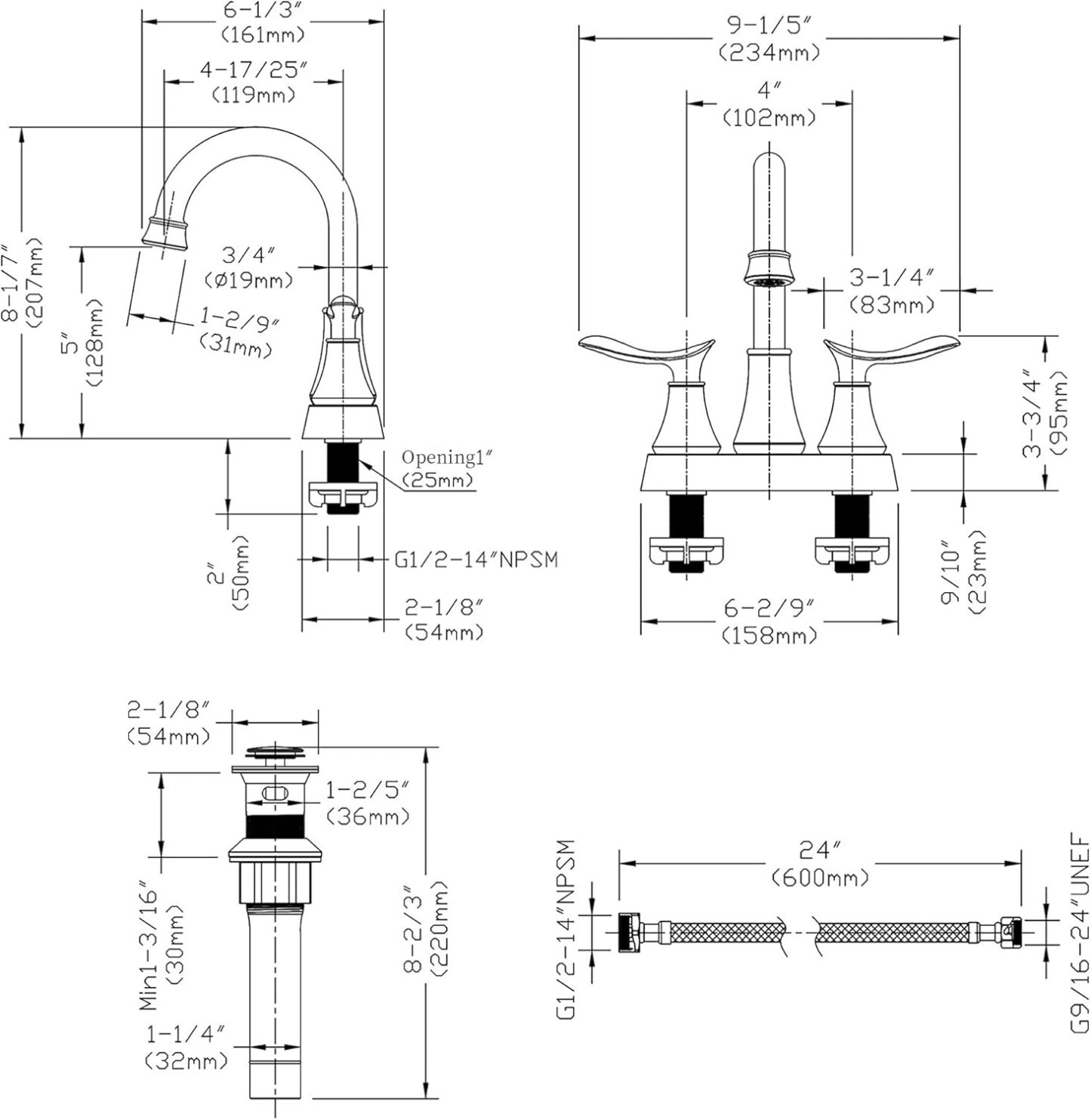 Bathroom Faucet Brushed Gold with Pop-up Drain & Supply Hoses 2-Handle 360 Degree High Arc Swivel Spout Centerset 4 Inch Vanity Sink Faucet