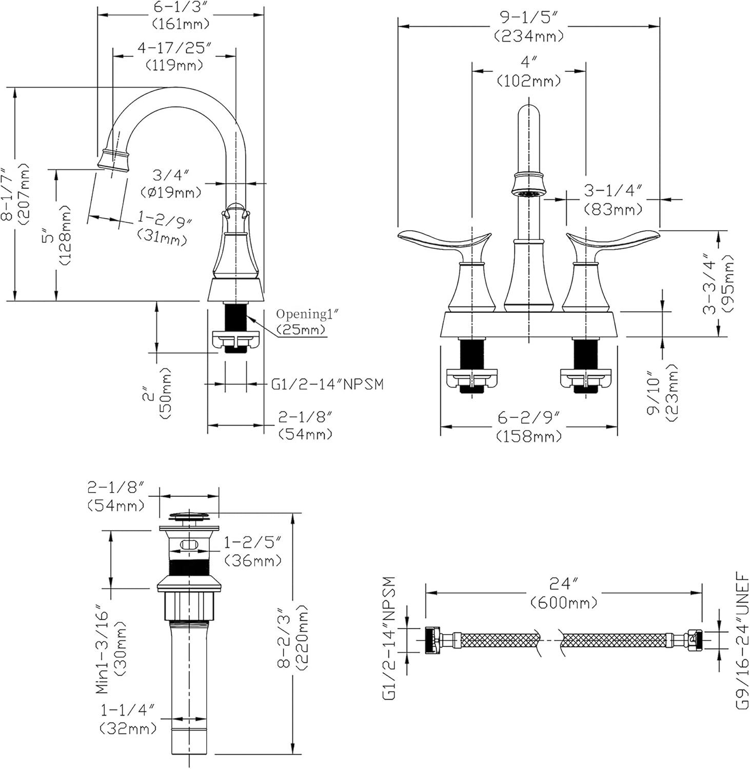 Bathroom Faucet Brushed Gold with Pop-up Drain & Supply Hoses 2-Handle 360 Degree High Arc Swivel Spout Centerset 4 Inch Vanity Sink Faucet