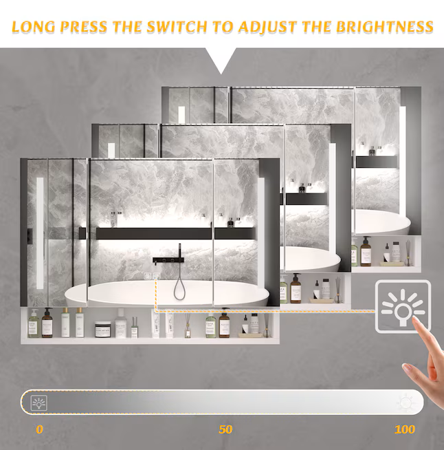 Medicine Cabinets with Mirrors and LED Lights 28-in x 39-in Lighted LED Fog Free Surface Mount clear Mirrored Rectangle Soft Close Medicine Cabinet