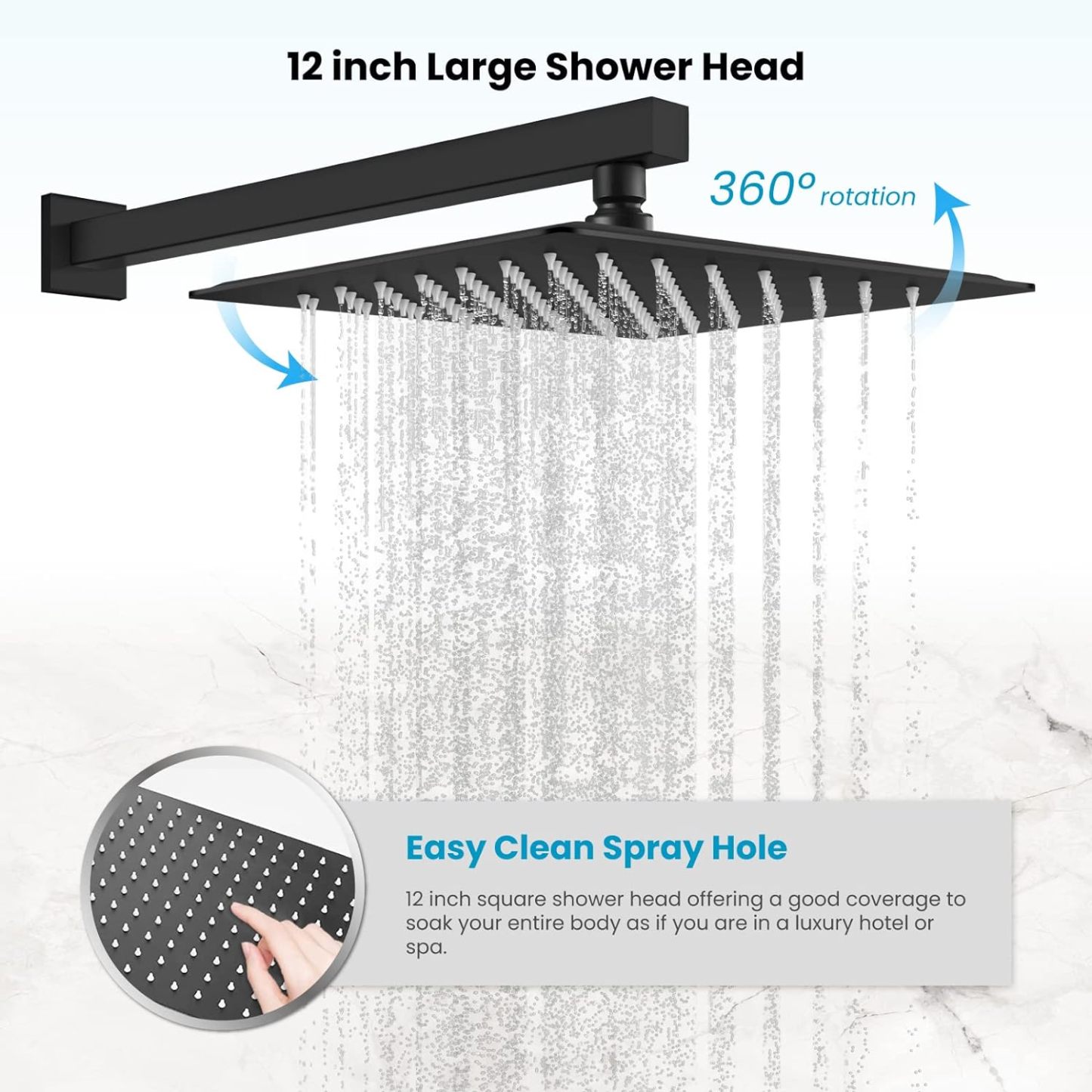 Wall Mounted Rain Mixer Shower Faucet Set Matte Black 12 inch Square Rainfall Shower Head