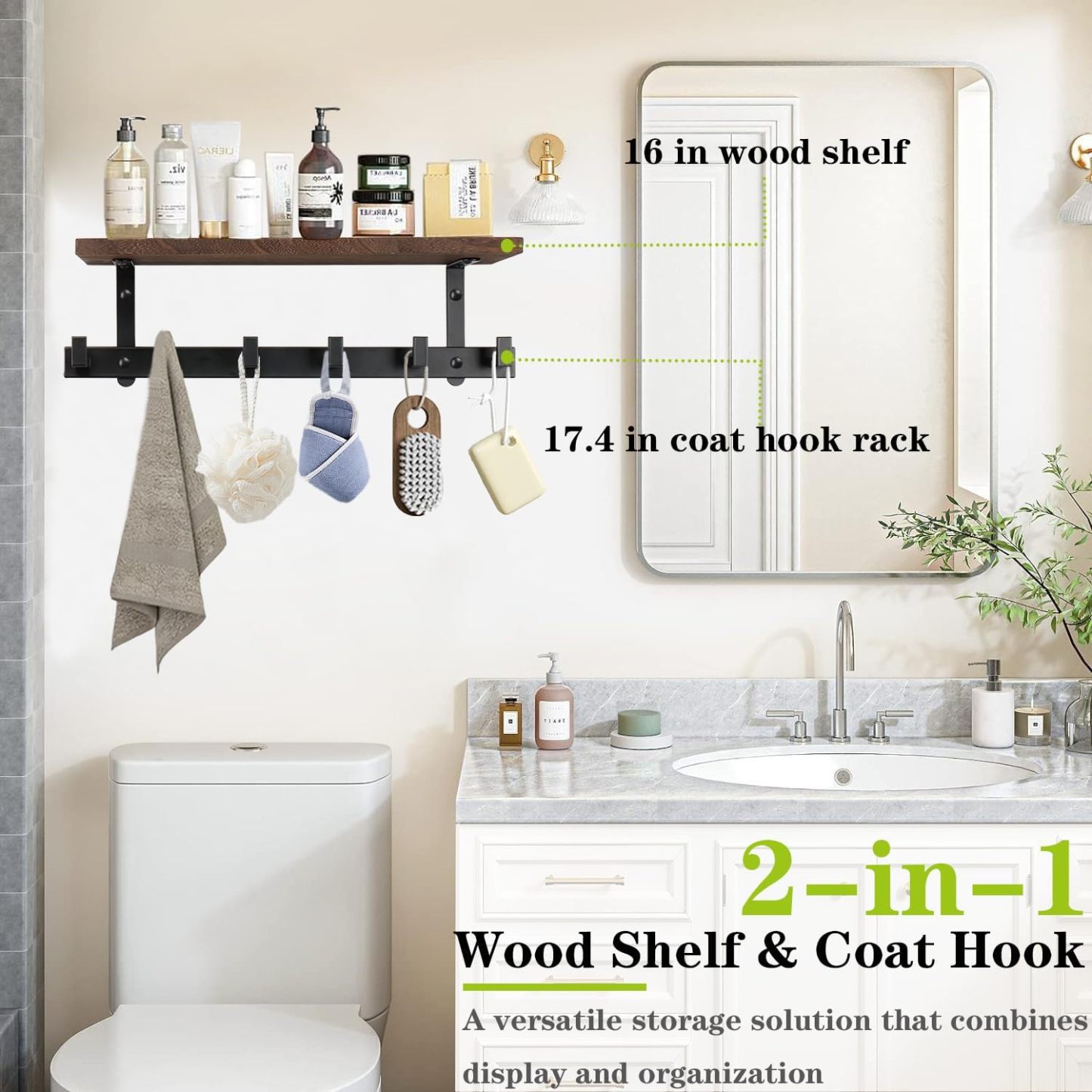 Heavy Duty Wall Hooks with Wood Shelves Coat Hooks for Hanging Clothes Hats Towel
