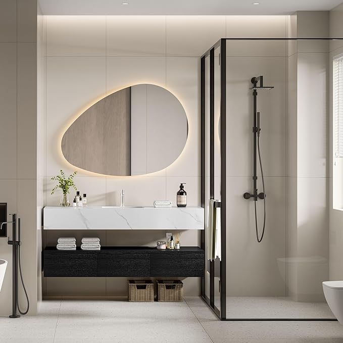 Floating Vanity Bathroom 60 Inch Wall Mounted Bathroom Storage Cabinet Single Integrated Set