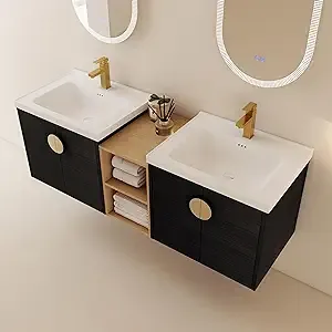 60-Inch Double Sink Vanity Modern Wall Mounted Bathroom Vanity