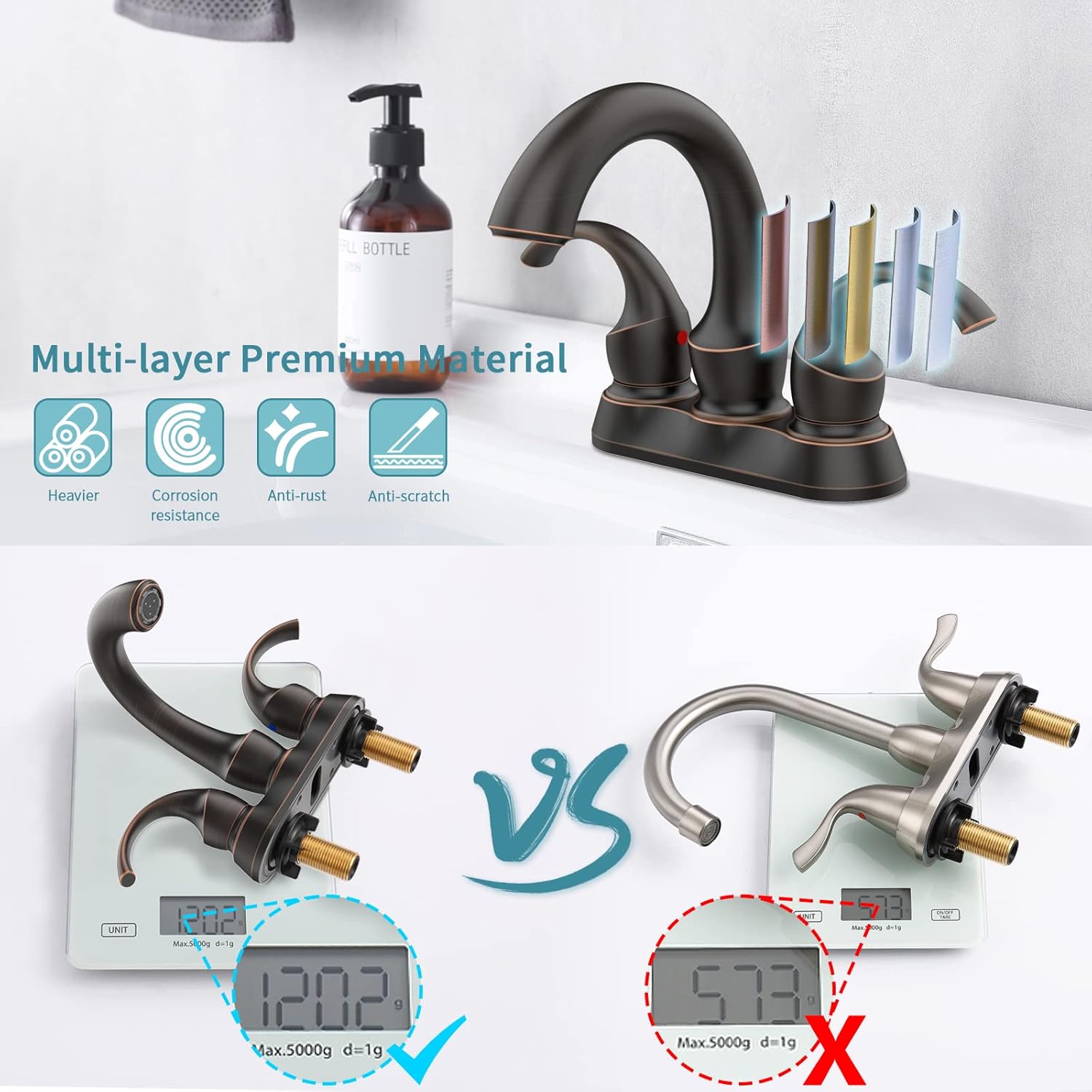 Bathroom Faucet with 2-Handle and Aerator, Swan Style 4-inch Centerset Vanity Sink with Pop-Up Drain and Supply Hoses