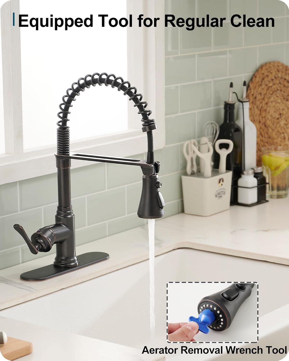 3-Function Kitchen Faucets 3 Hole or 1 Hole Stainless Steel Single Handle Kitchen Sink Faucet 360 Degree Swivel with Deck Plate