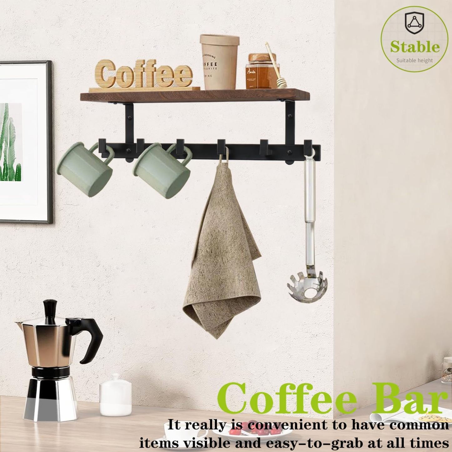 Heavy Duty Wall Hooks with Wood Shelves Coat Hooks for Hanging Clothes Hats Towel