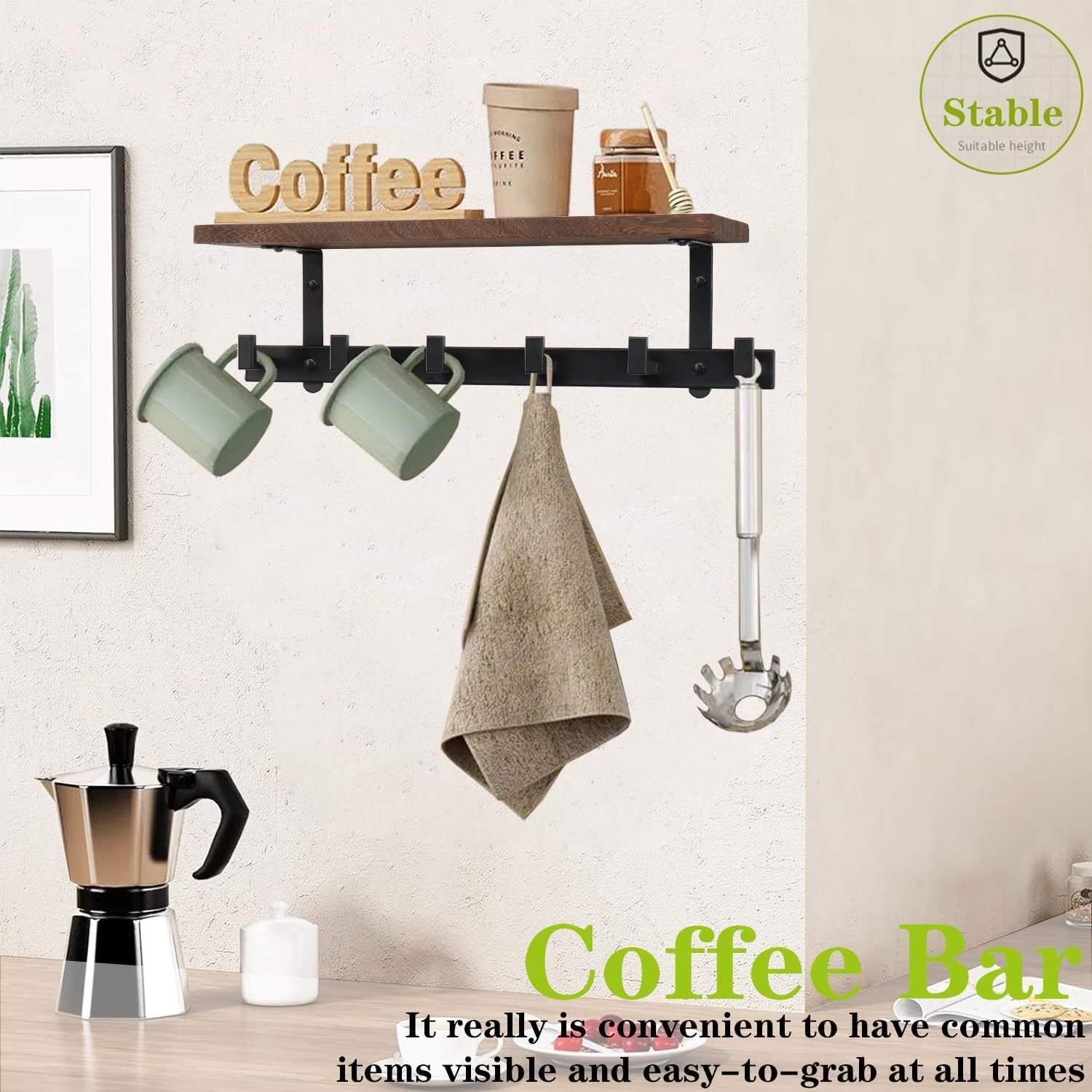 Heavy Duty Wall Hooks with Wood Shelves Coat Hooks for Hanging Clothes Hats Towel