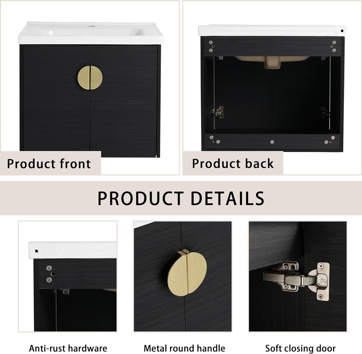 60-Inch Double Sink Vanity Modern Wall Mounted Bathroom Vanity