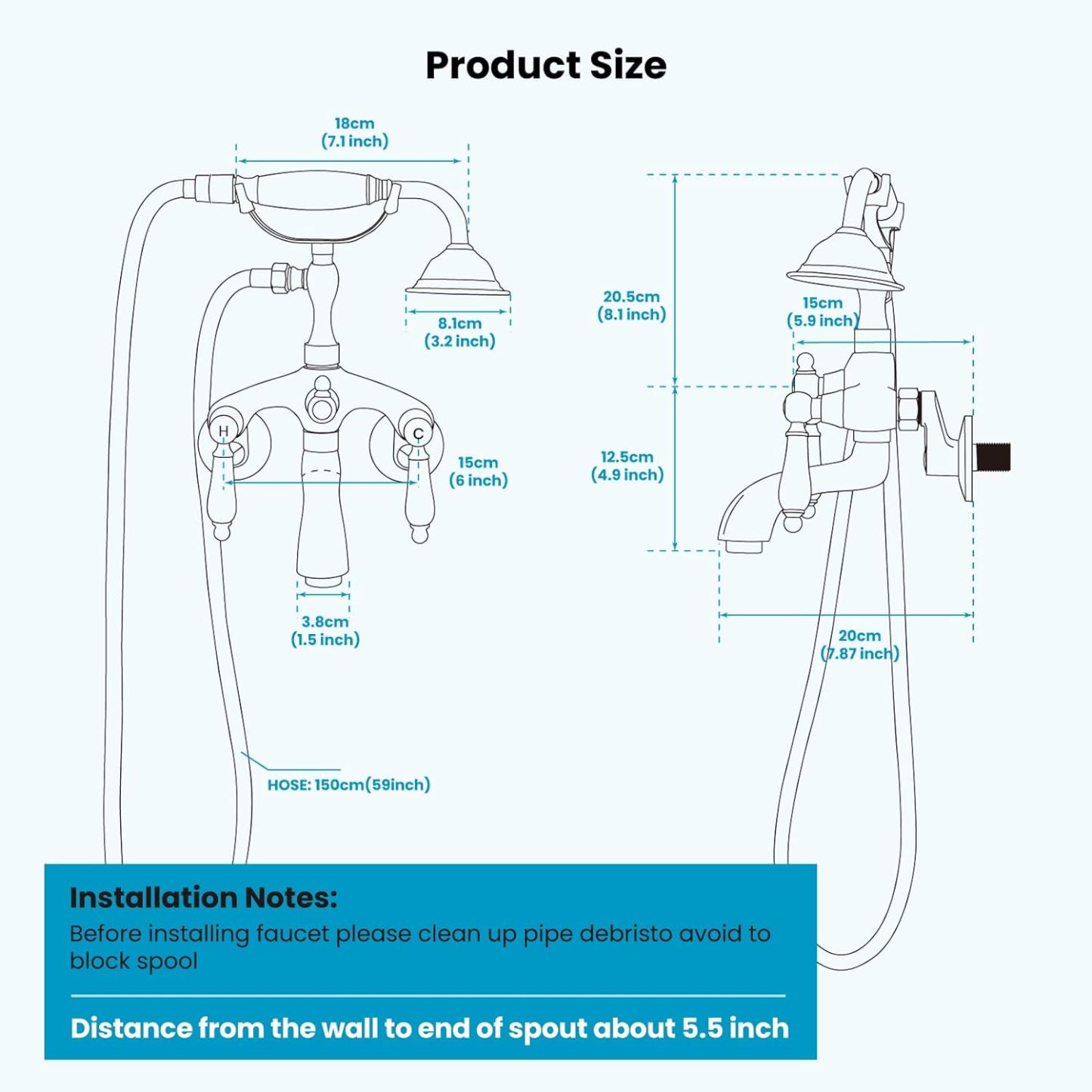 Antique brass Clawfoot Bathtub Faucet Wall Mount Hand Held Shower Faucet Set