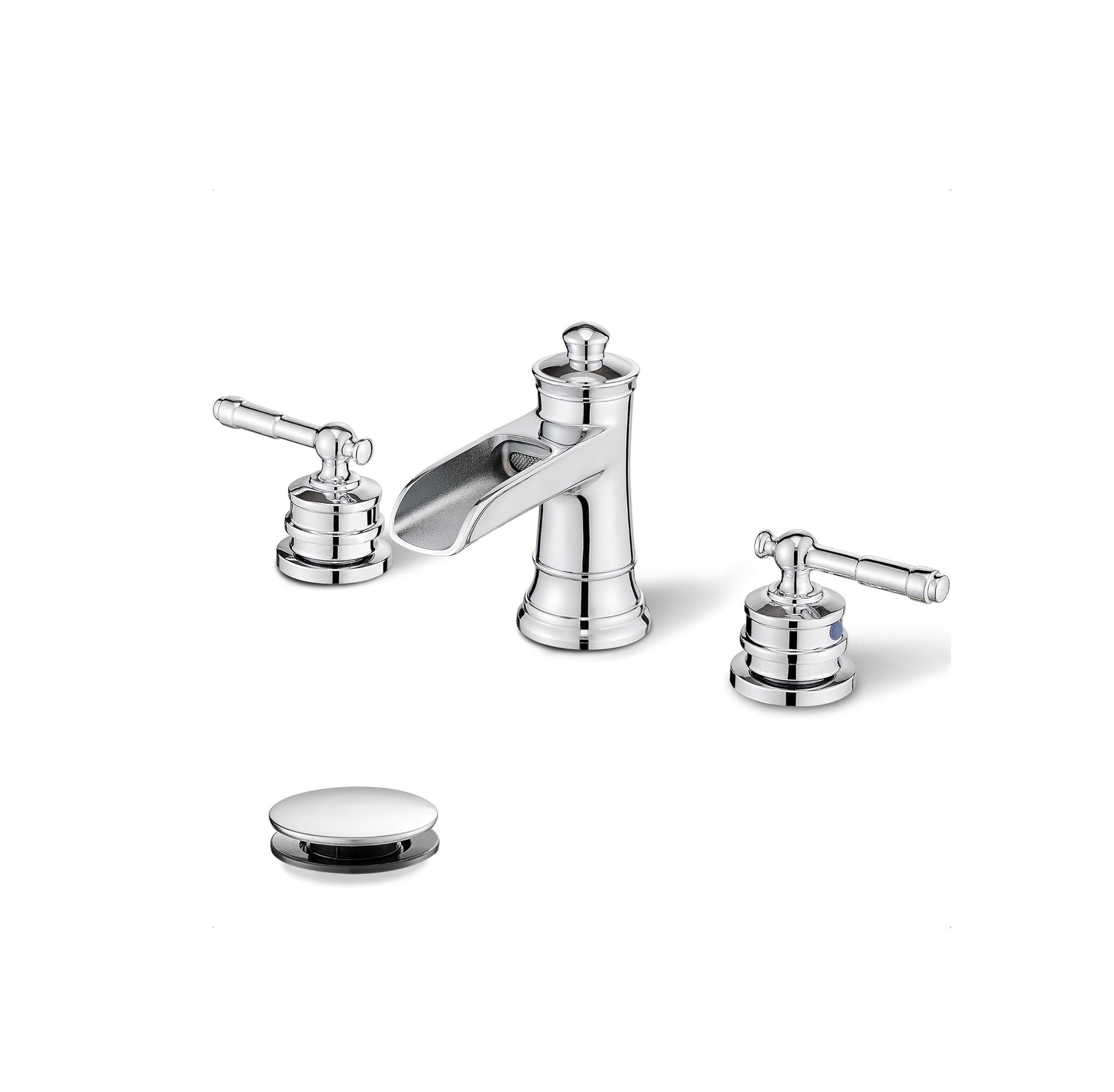 Widespread Waterfall Bathroom Faucet, Brass 3 Hole Bathroom Sink Faucet 4-16 Inch, 2 Handles with Supply Hose & Overflow Pop-Up Drain