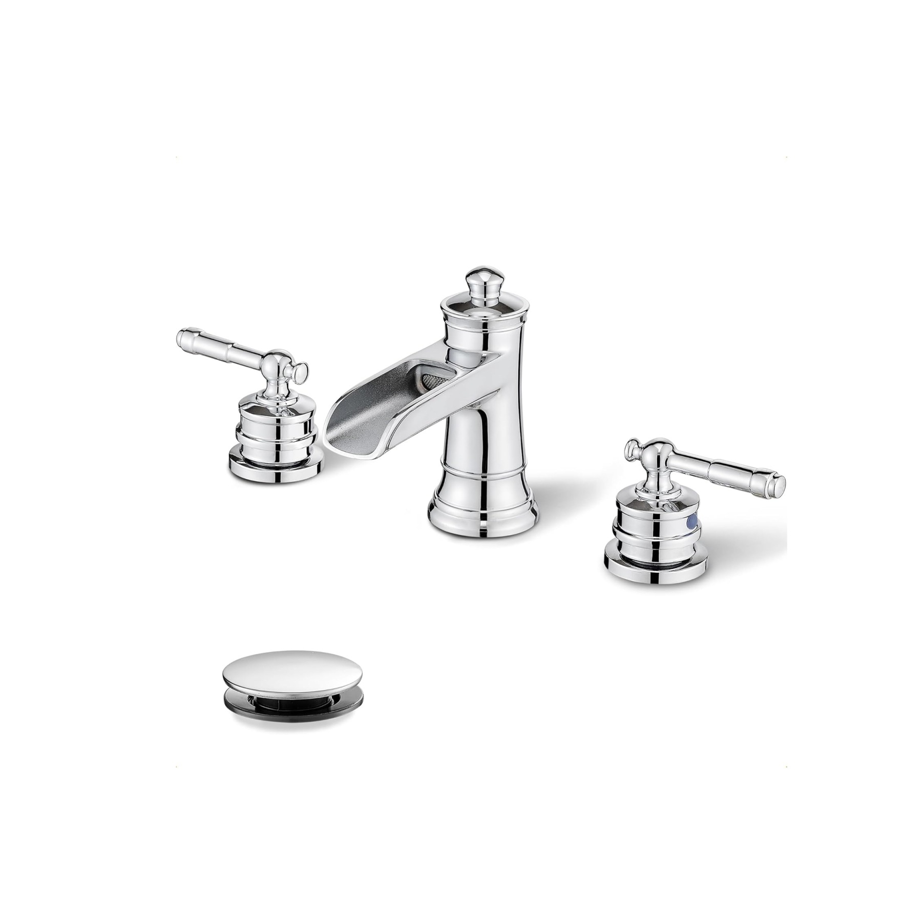 Widespread Waterfall Bathroom Faucet, Brass 3 Hole Bathroom Sink Faucet 4-16 Inch, 2 Handles with Supply Hose & Overflow Pop-Up Drain