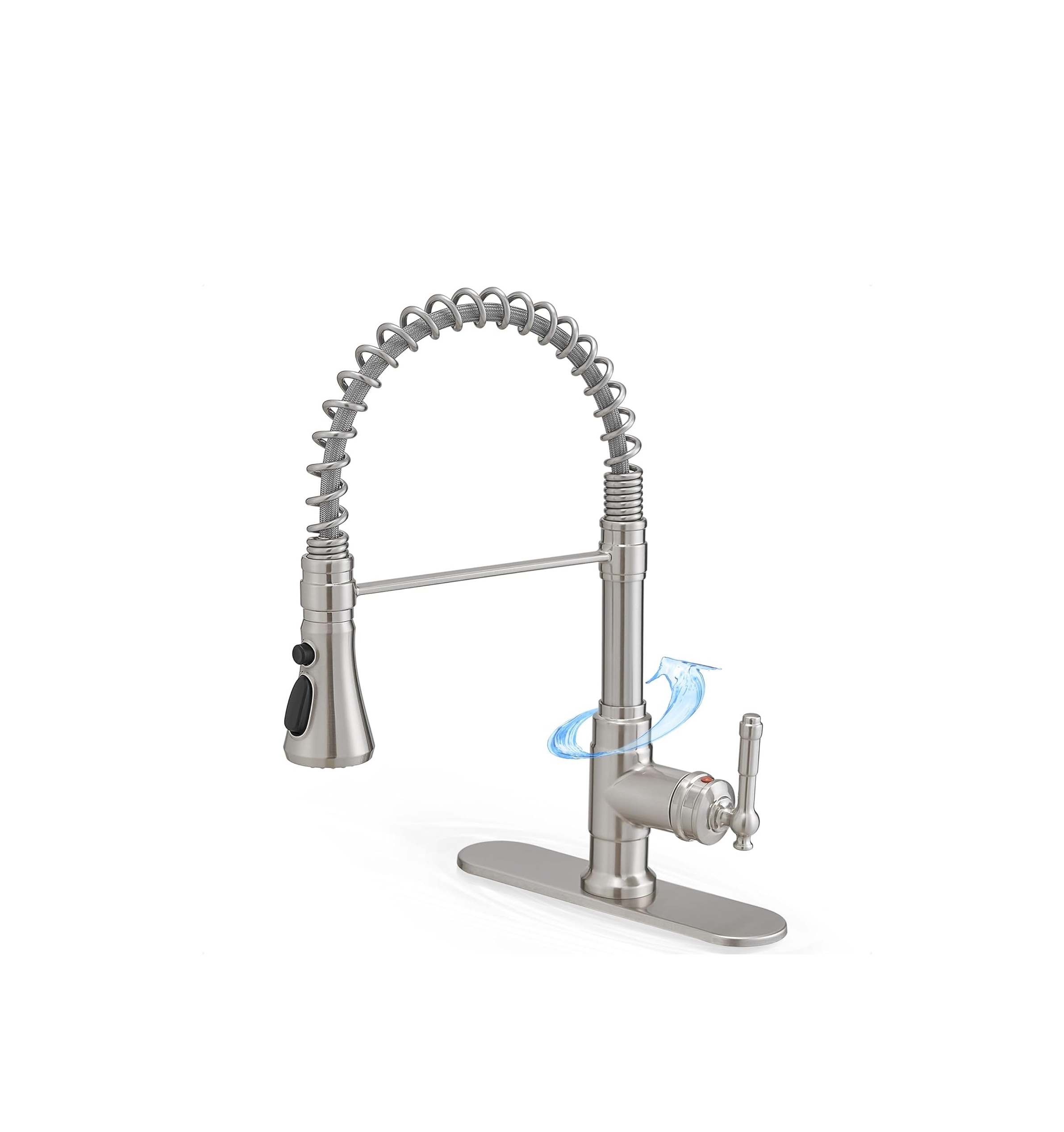 3-Modes Pull-Down Sprayer Kitchen Faucets, Single Handle Spring Kitchen Sink Faucet 3 Hole or 1 Hole with Deck Plate for Farmhouse Camper Laundry RV, Stainless Steel, High Arc