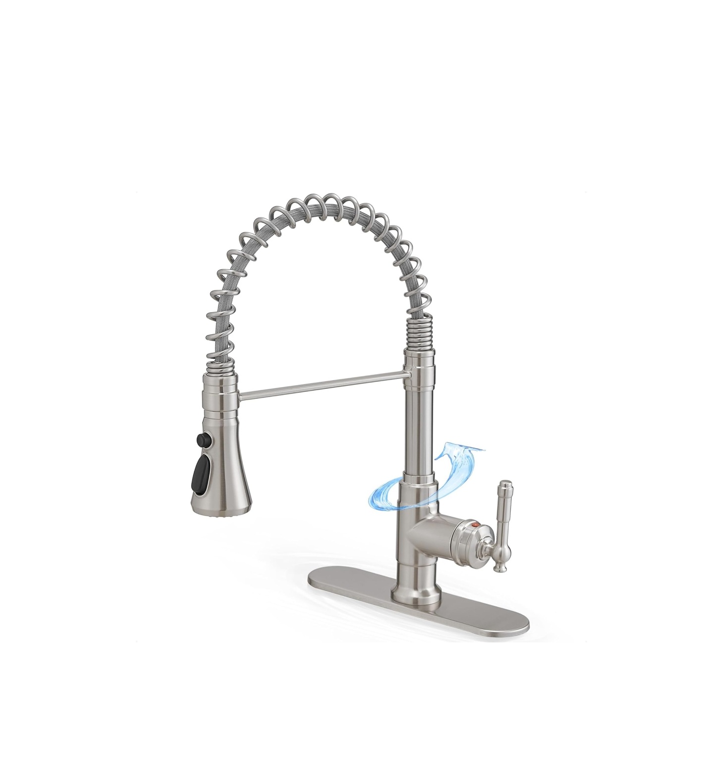 3-Modes Pull-Down Sprayer Kitchen Faucets, Single Handle Spring Kitchen Sink Faucet 3 Hole or 1 Hole with Deck Plate for Farmhouse Camper Laundry RV, Stainless Steel, High Arc