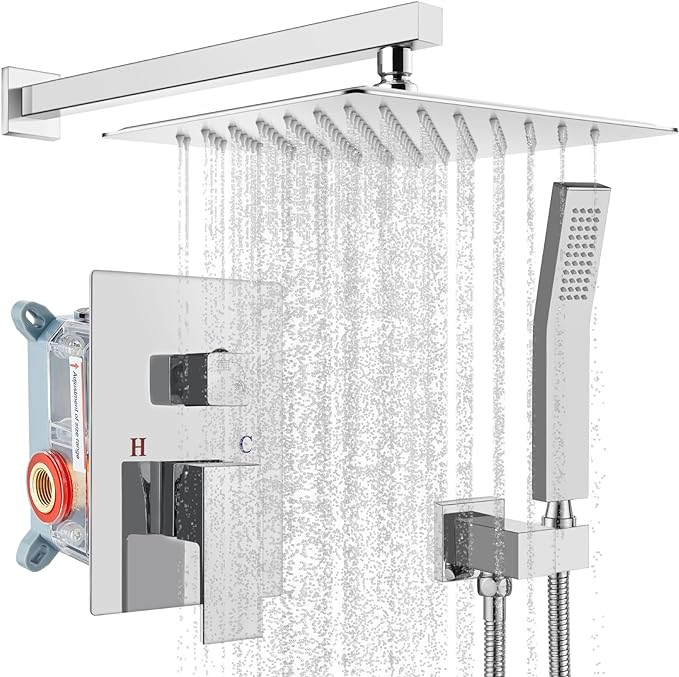 Rainfall 10 inch Shower System Bathroom Rain Mixer Silver Shower Combo Set