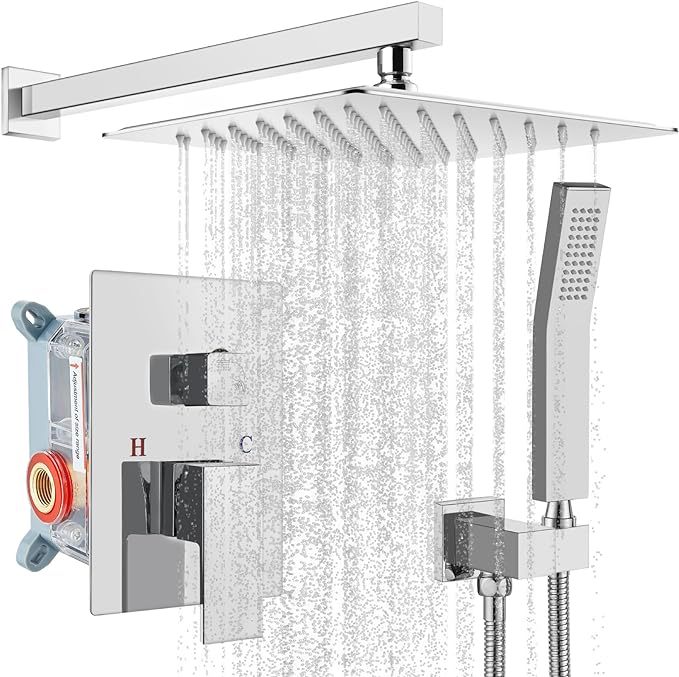 Rainfall 10 inch Shower System Bathroom Rain Mixer Silver Shower Combo Set