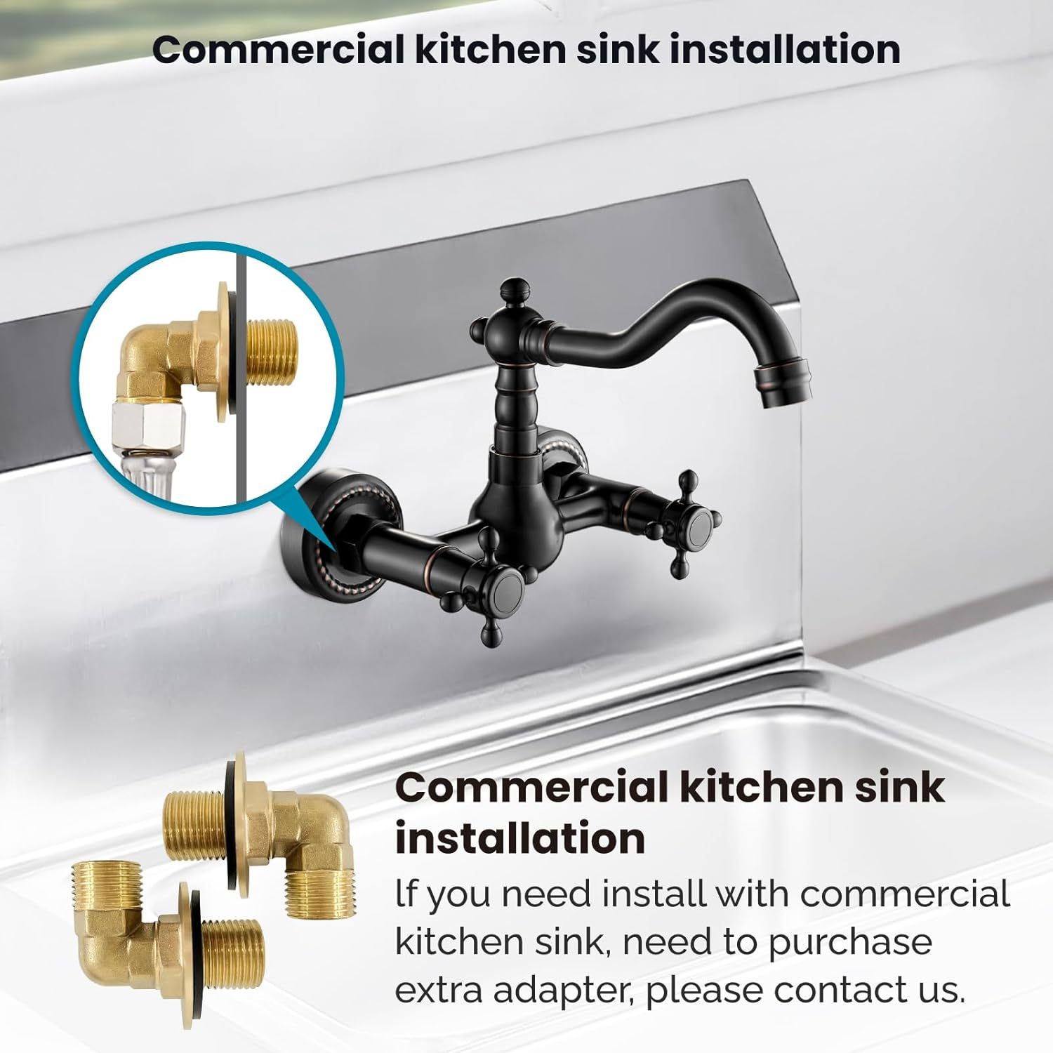 6 Inch Center Oil Rubbed Bronze Wall Mount Kitchen Sink Faucet
