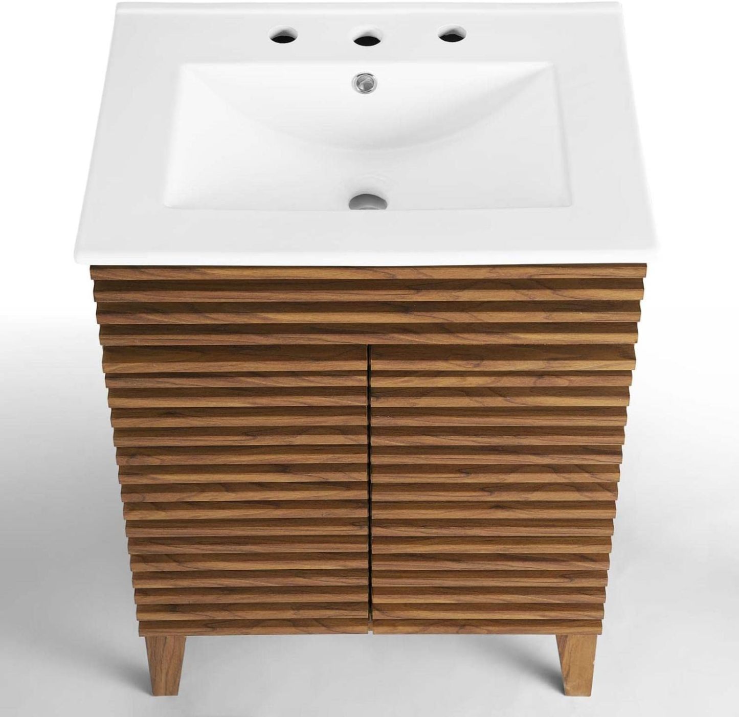 Mid-Century Bathroom Vanity With Sink in Walnut White,24 Inch