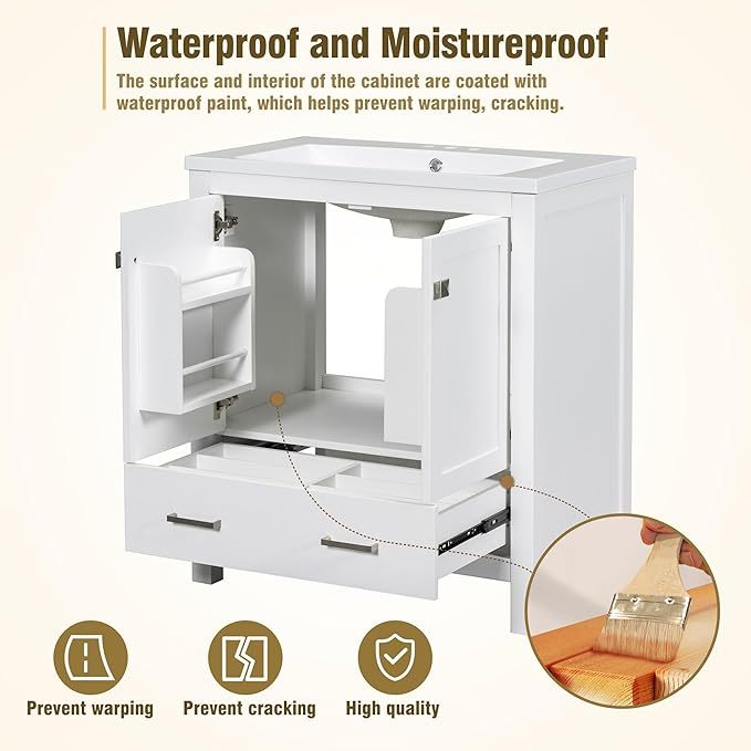 30" Modern Bathroom Vanity with Sink Combo Set, Solid Wood Frame Bathroom Storage Cabinet