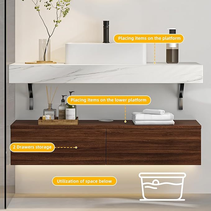 Bathroom Vanity with Sink 48 Inch Floating Vanity Bathroom Wall Mounted