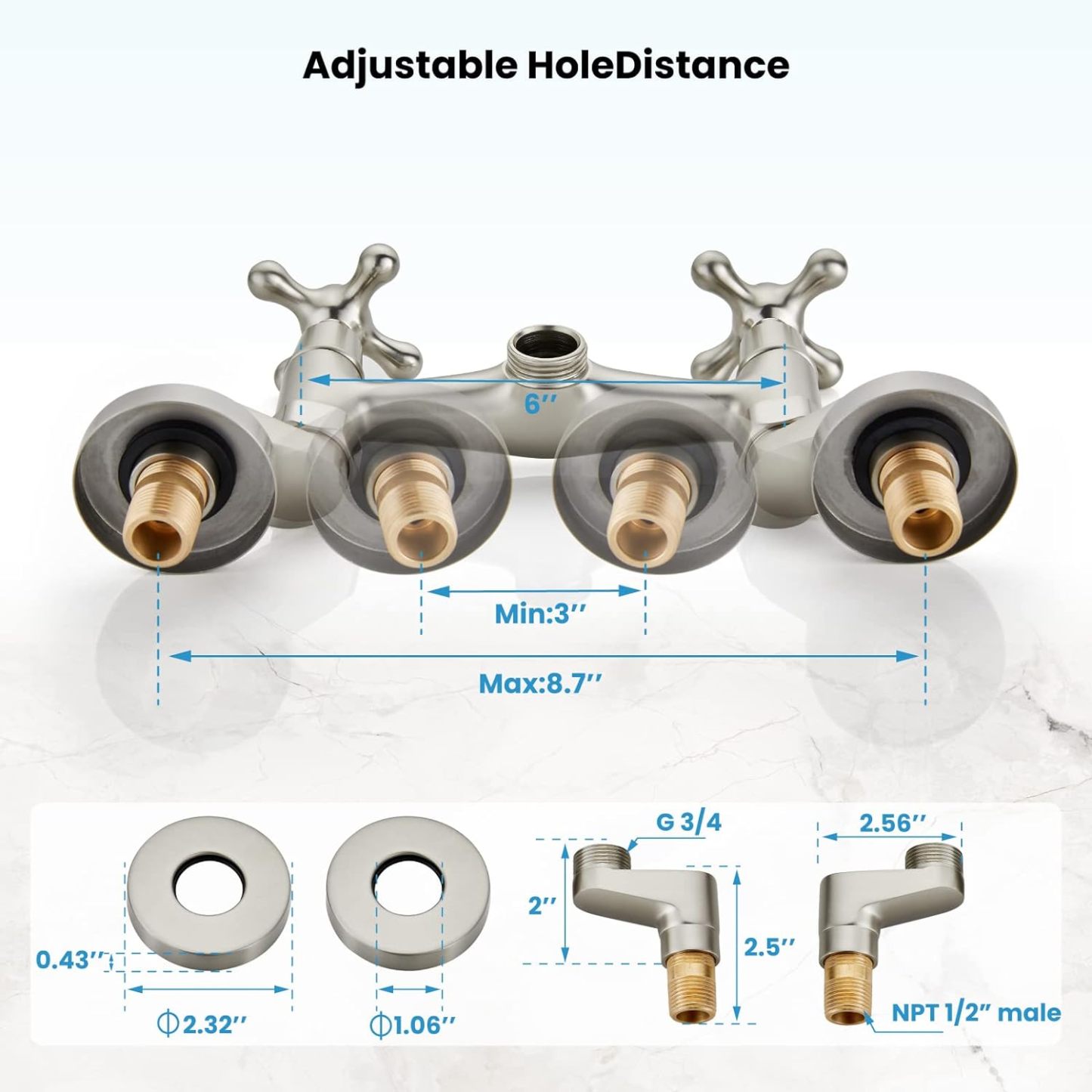 Wall Mount Kitchen Faucet Brushed Nickel Double Cross Handle