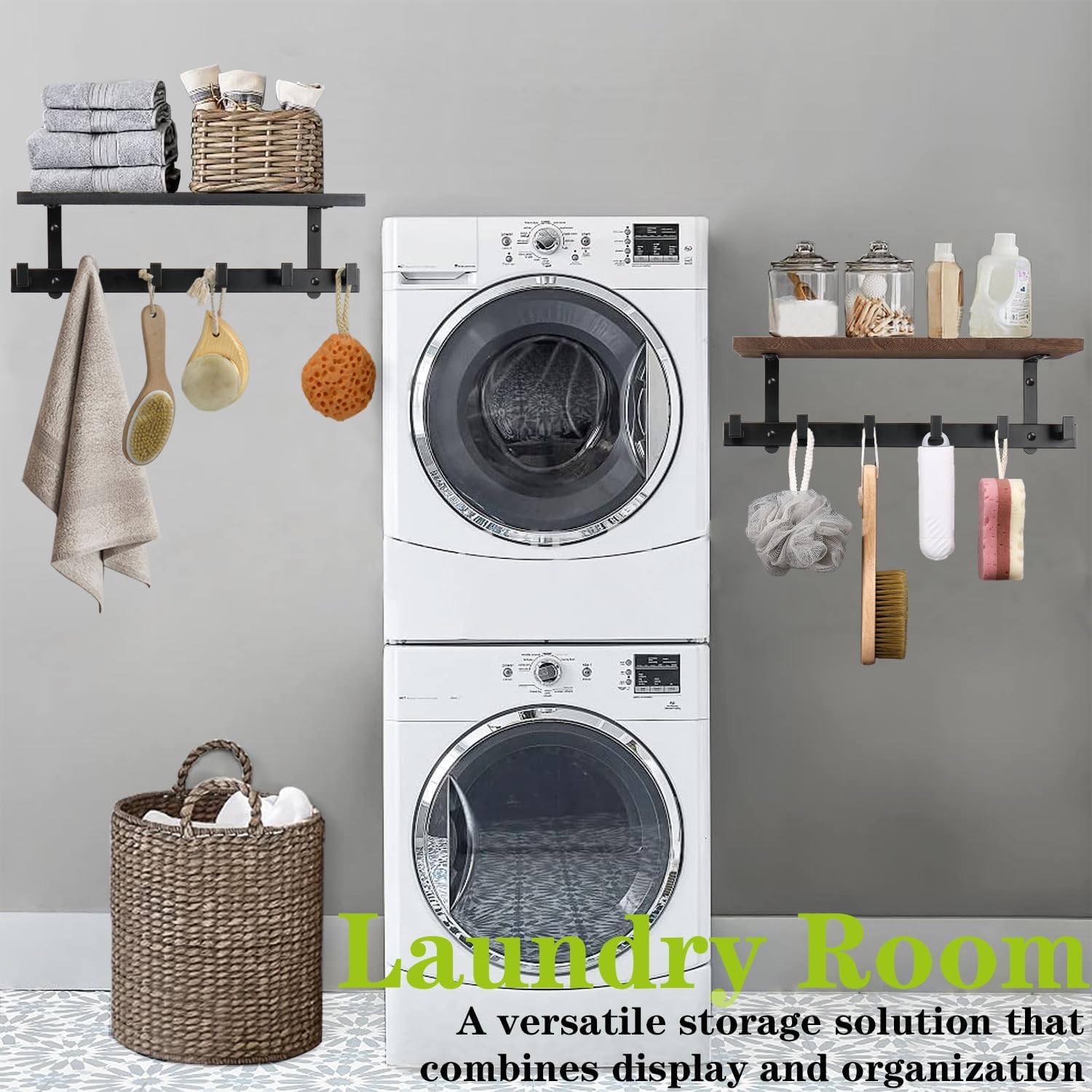 Heavy Duty Wall Hooks with Wood Shelves Coat Hooks for Hanging Clothes Hats Towel