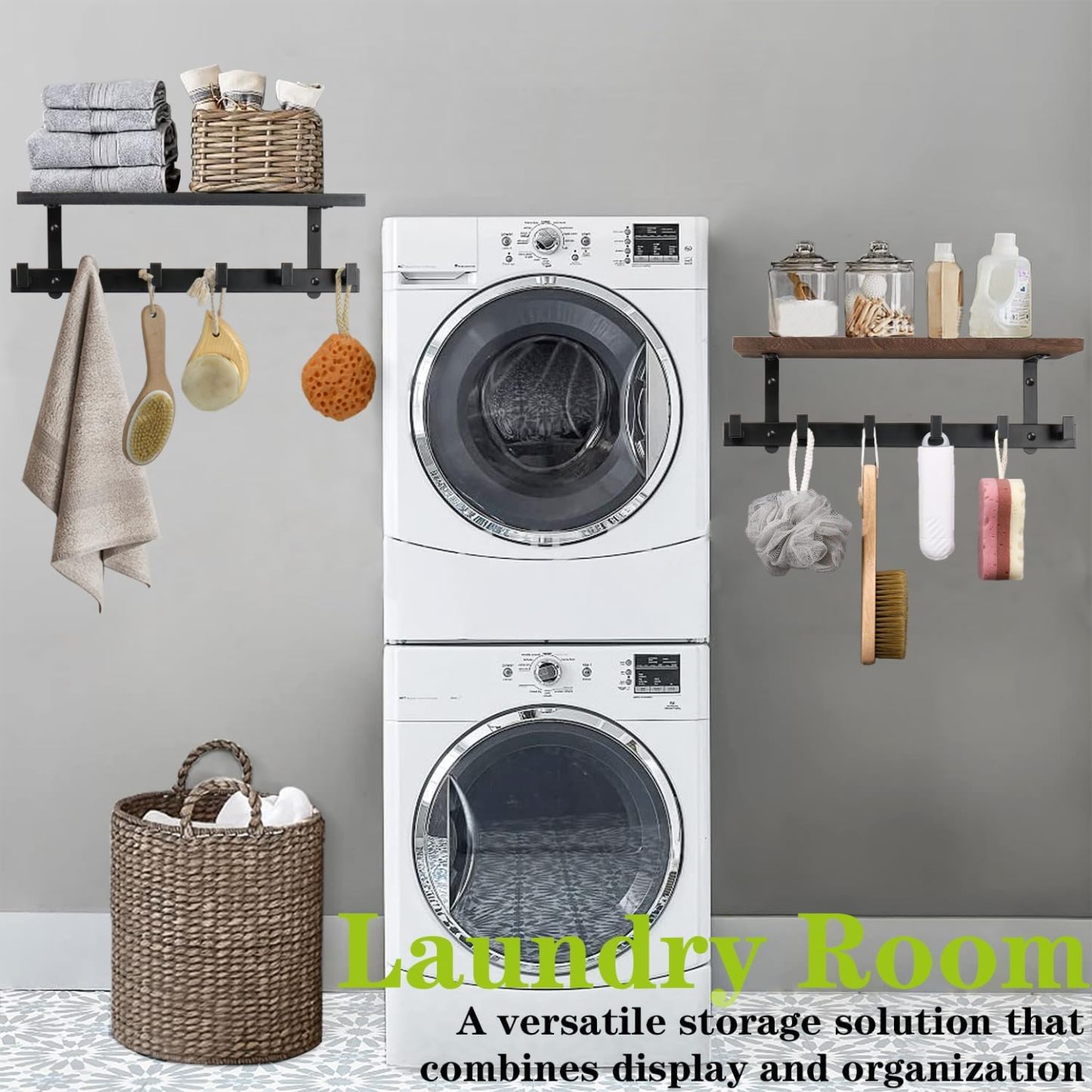 Heavy Duty Wall Hooks with Wood Shelves Coat Hooks for Hanging Clothes Hats Towel