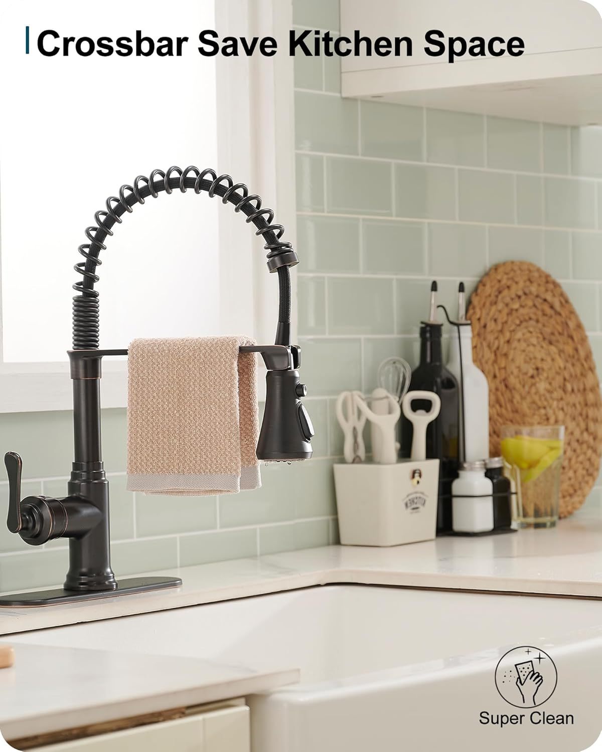 3-Function Kitchen Faucets 3 Hole or 1 Hole Stainless Steel Single Handle Kitchen Sink Faucet 360 Degree Swivel with Deck Plate