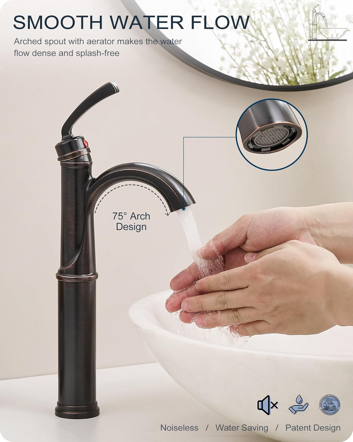 12.6 Inch Tall Bathroom Faucet 1 Hole, Single Handle with Pop Up Drain, cUPC Supply Line and Aerator for Farmhouse, Countertop Basin