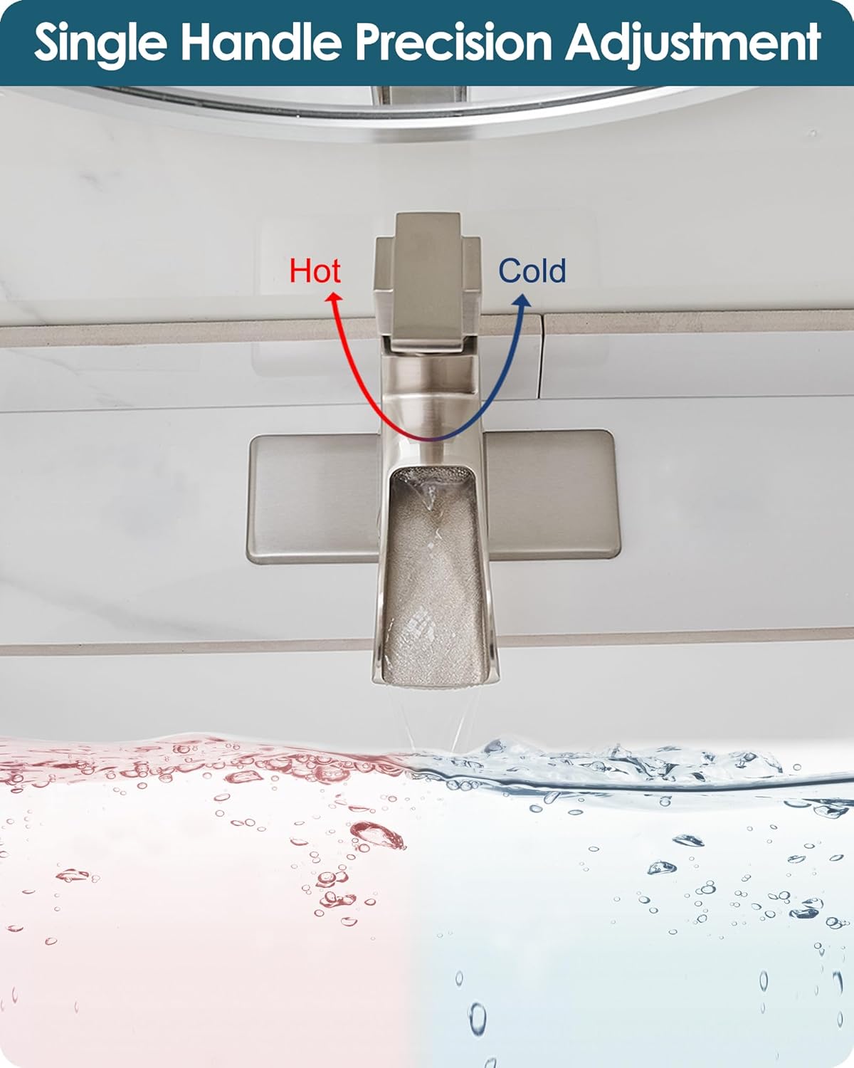 Single Hole Bathroom Faucet 3 Hole (4 Inch), Brass Waterfall Faucet Single Handle, Bathroom Faucets Brushed Nickel Bathroom Sink Faucet with Deck Plate & Pre-Install Hoses Without Pop-up Drain