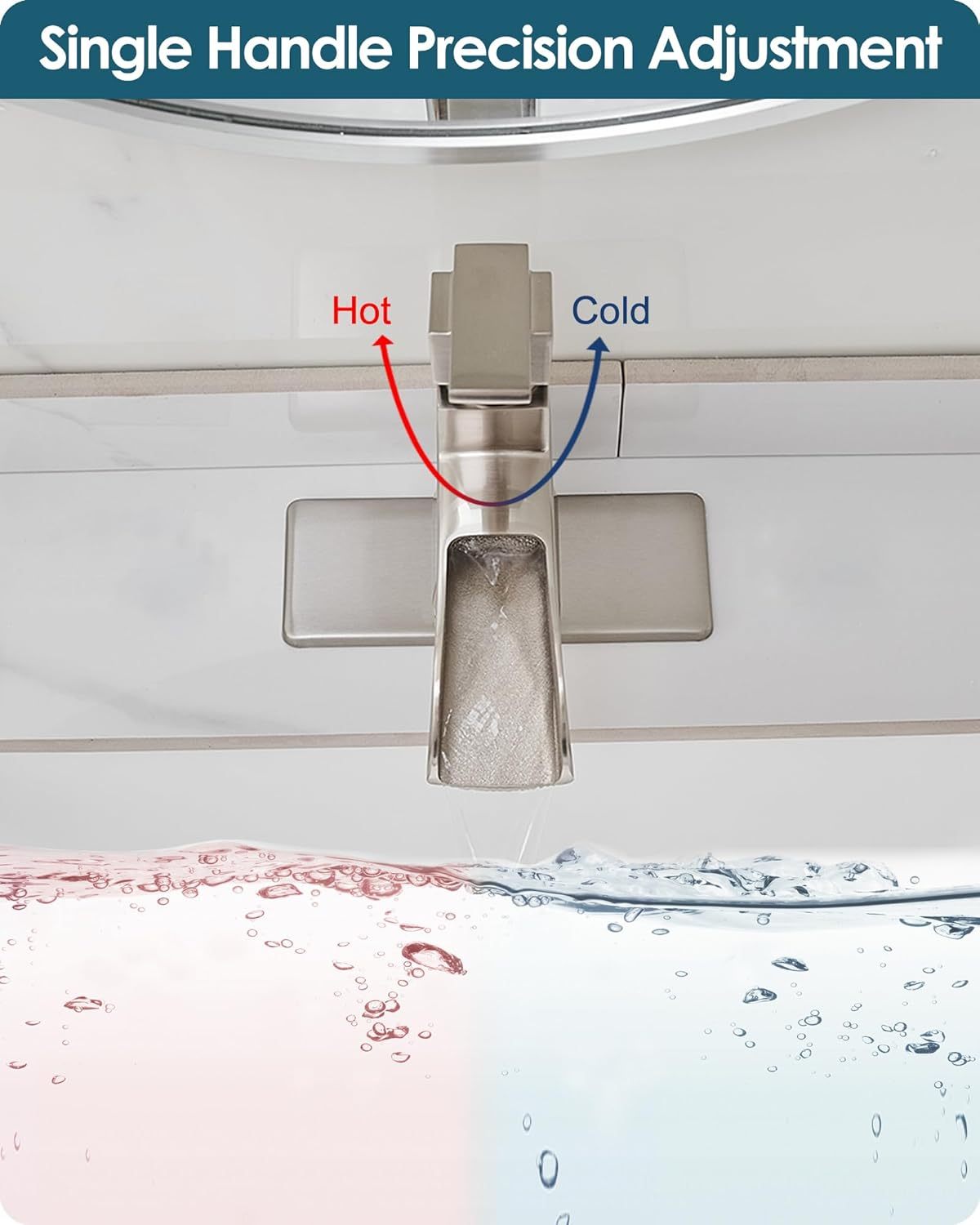 Single Hole Bathroom Faucet 3 Hole (4 Inch), Brass Waterfall Faucet Single Handle, Bathroom Faucets Brushed Nickel Bathroom Sink Faucet with Deck Plate & Pre-Install Hoses Without Pop-up Drain