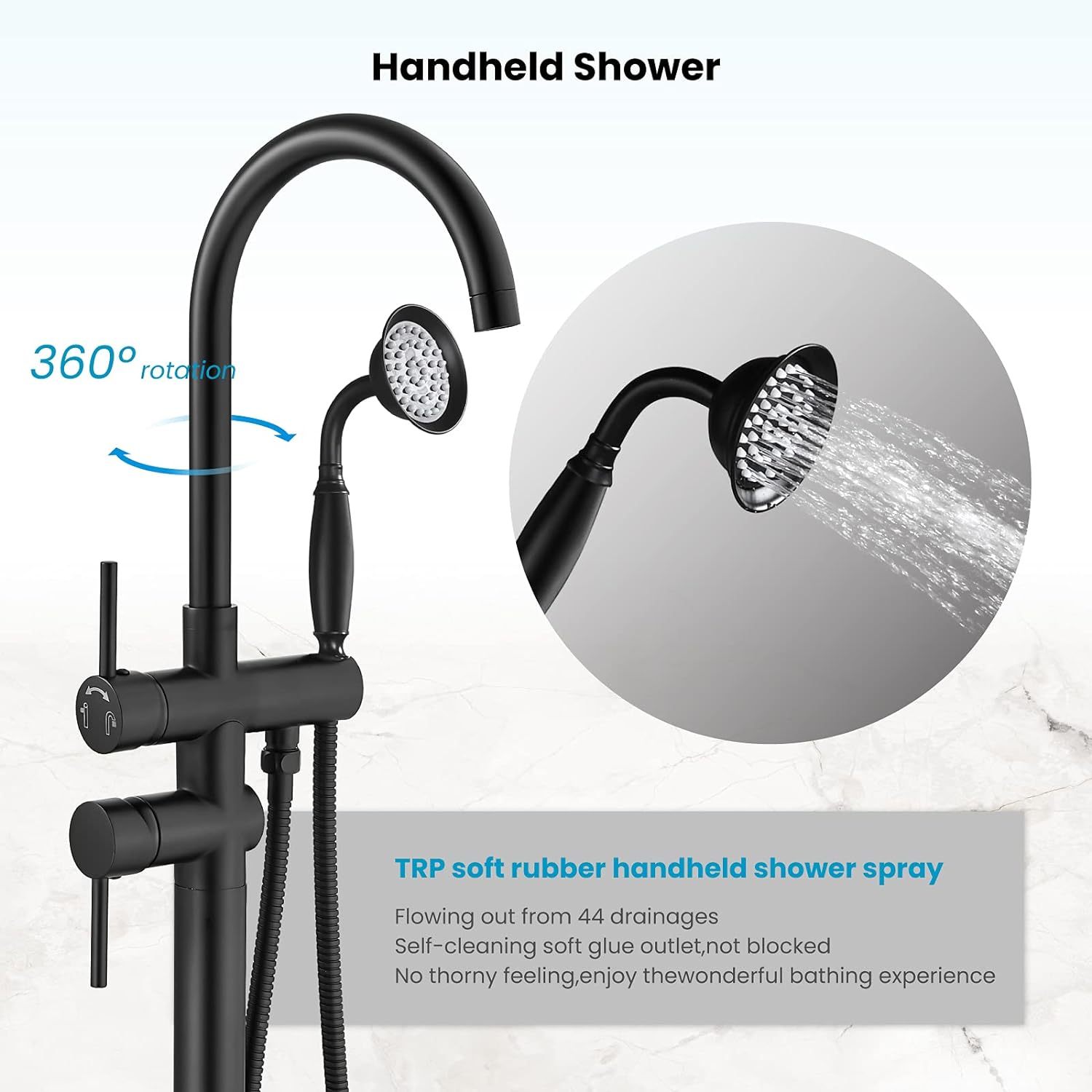 Matte Black Freestanding Bathtub Faucet Tub Filler with Ceramic Hand Held