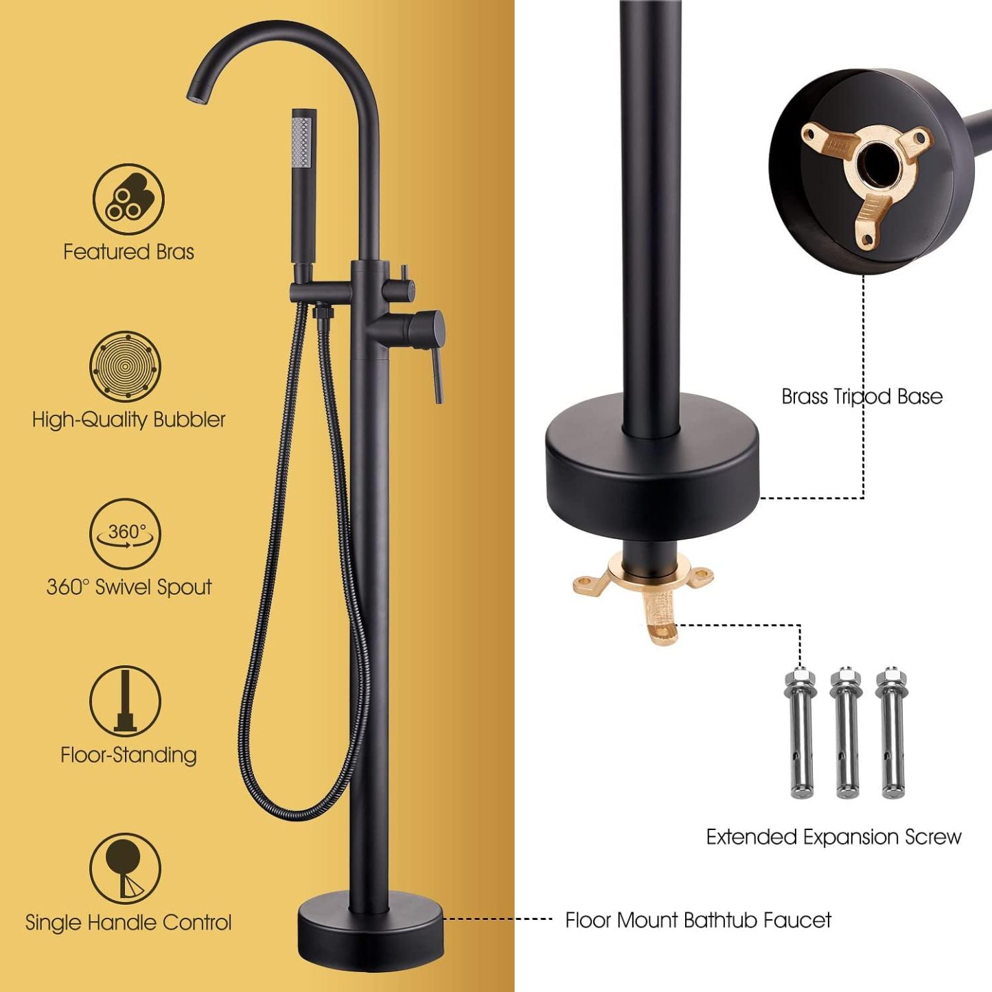 Tub Filler Freestanding Bathtub Faucet Brushed Nickel Floor Mount Brass
