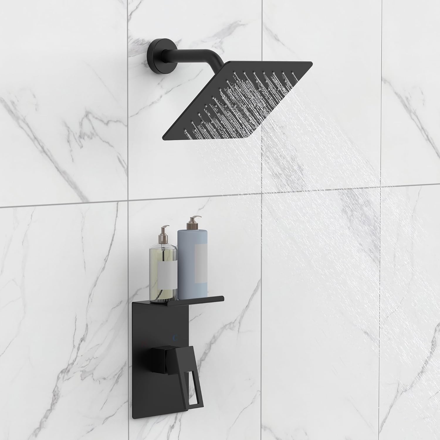 Shower Faucet With Storage Rack 8-inch Rain Shower Head Shower Decoration Kit with Single Spray Shower Head