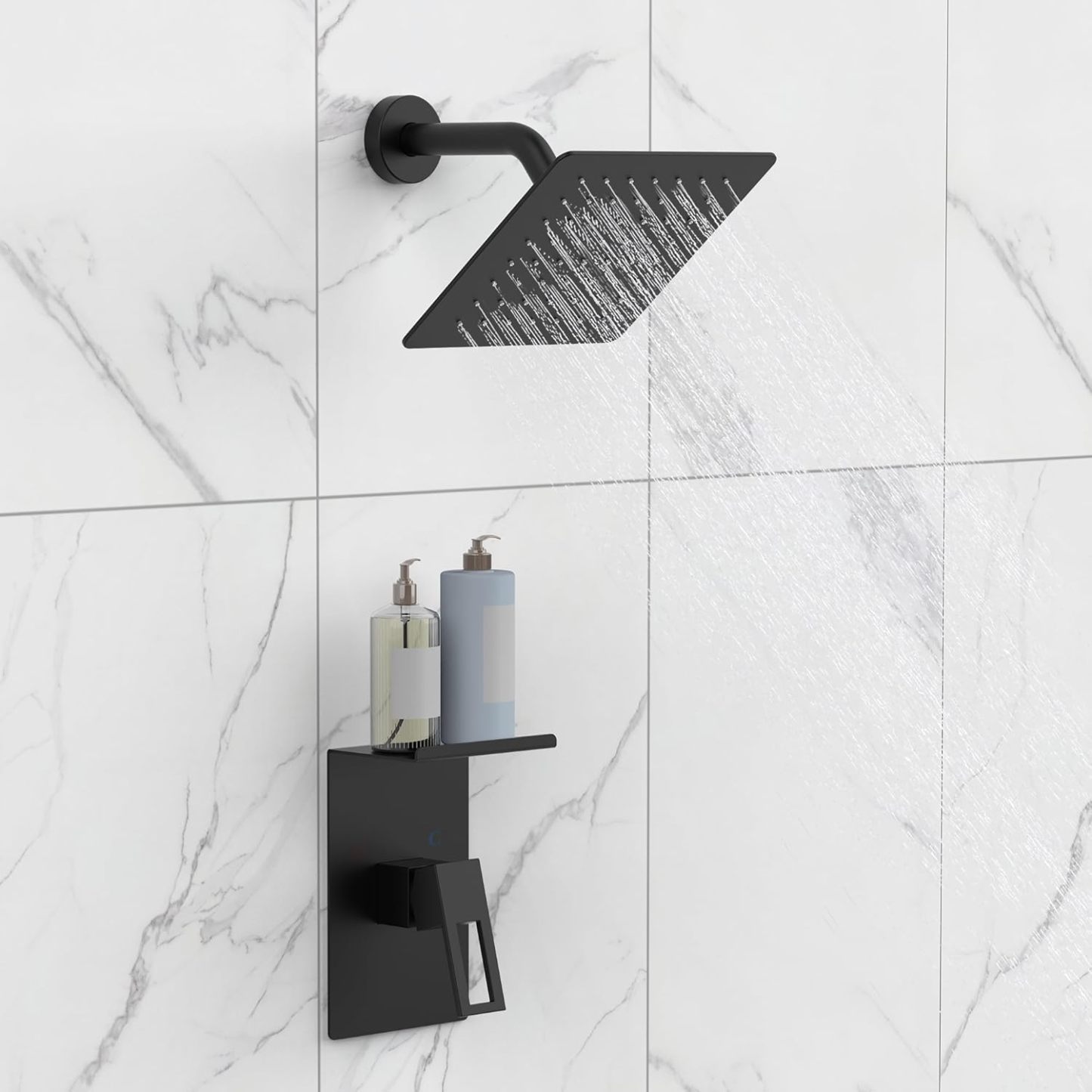 Shower Faucet With Storage Rack 8-inch Rain Shower Head Shower Decoration Kit with Single Spray Shower Head