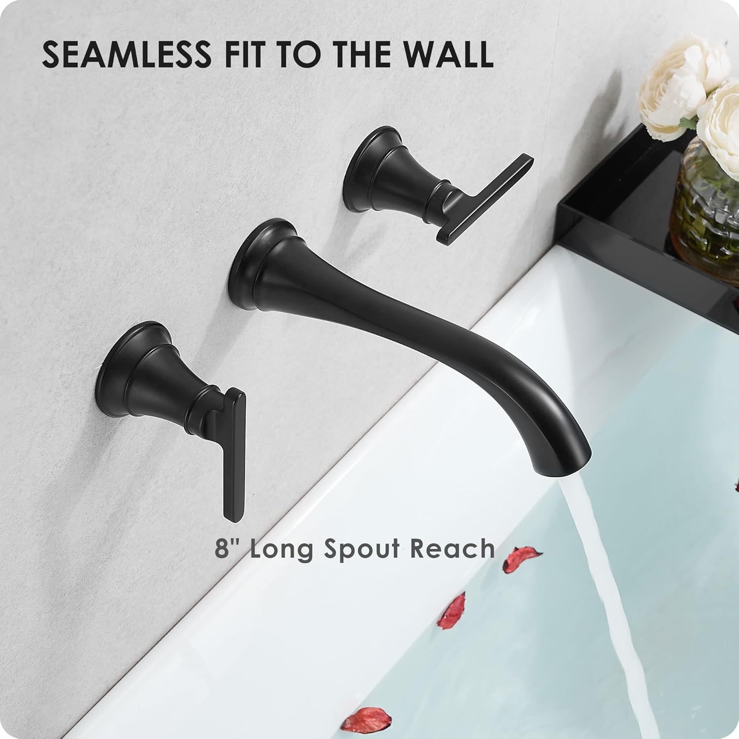 Tub Filler Wall Mount 3 Hole, Tub Faucet, High Pressure 2 Handle Bathtub Faucet Set with Long Spout Reach