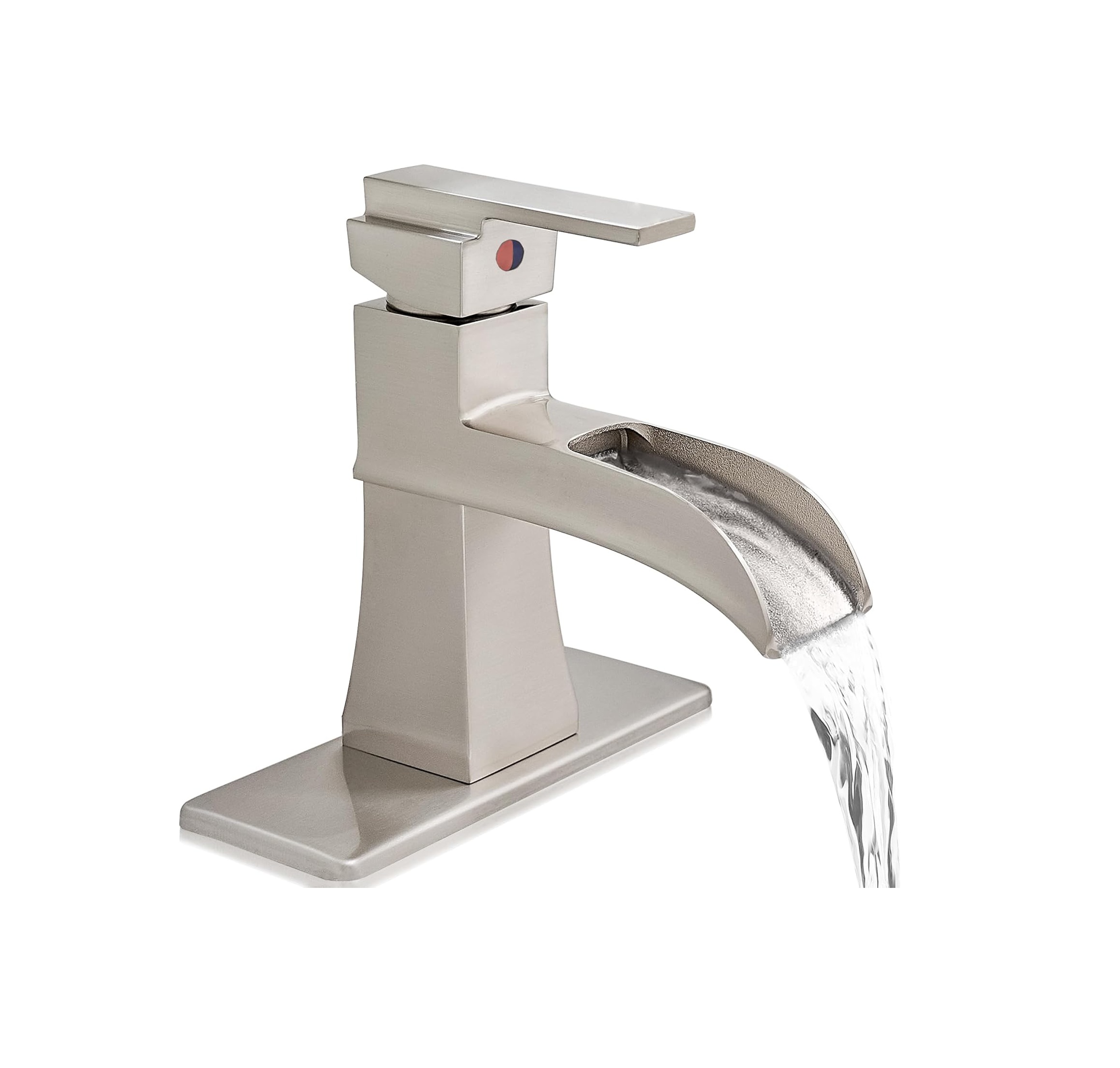 Single Hole Bathroom Faucet 3 Hole (4 Inch), Brass Waterfall Faucet Single Handle, Bathroom Faucets Brushed Nickel Bathroom Sink Faucet with Deck Plate & Pre-Install Hoses Without Pop-up Drain