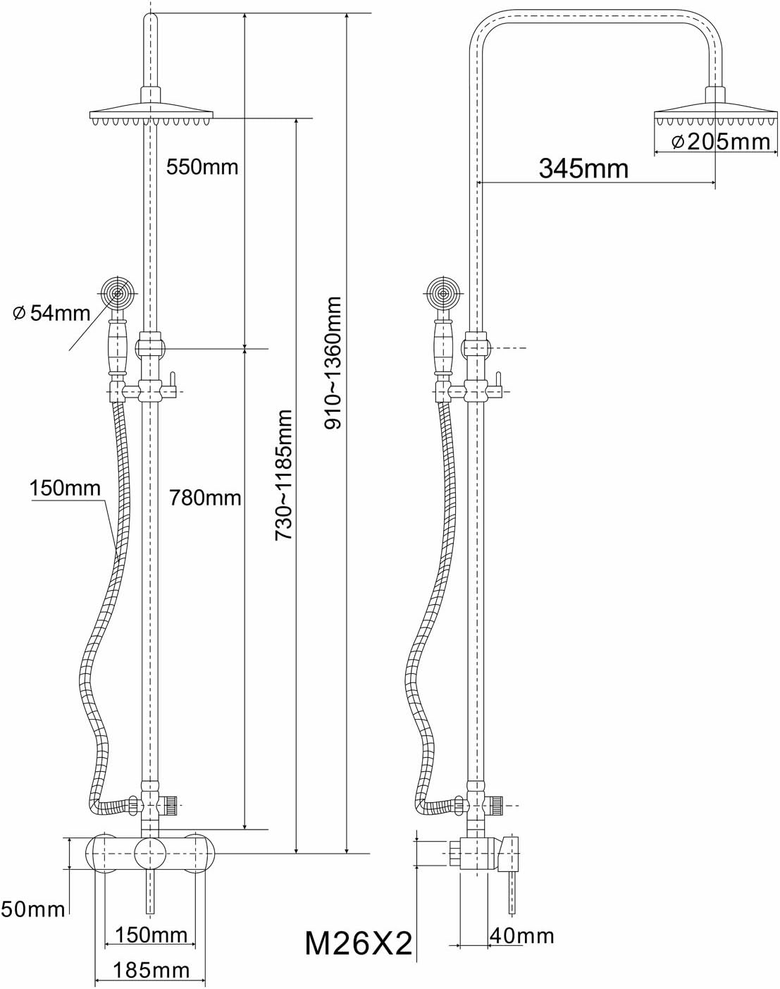 Antique Rain Shower System Set 8 Inch Rainfall Shower Head with Handheld Spray