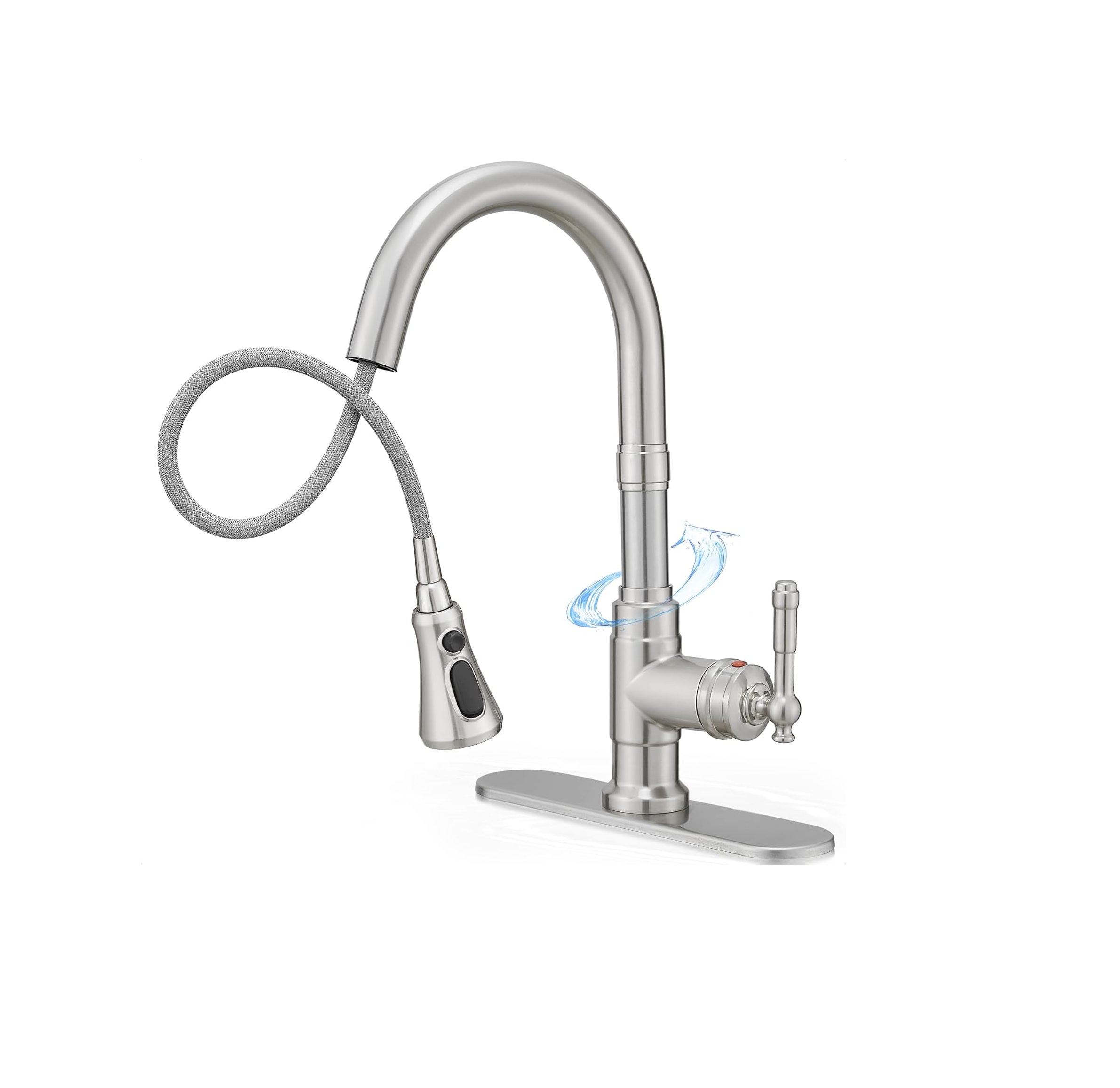 3-Function Pull-Down Sprayer Kitchen Faucets, 1 or 3 Hole High Arc Classic Single Handle Kitchen Sink Faucet with Deck Plate