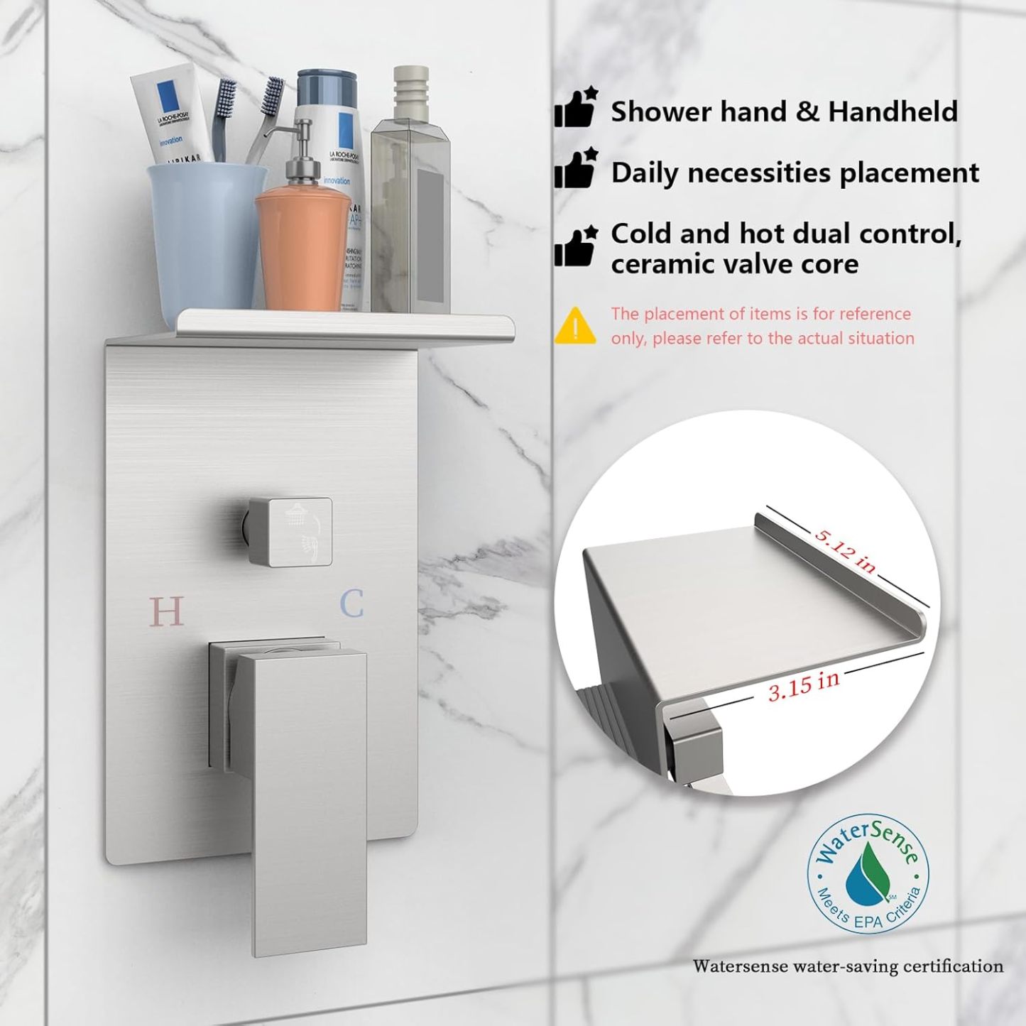 Rainfall Shower System With Storage Rack ​10 inch Shower Faucet Set Brushed Nickel