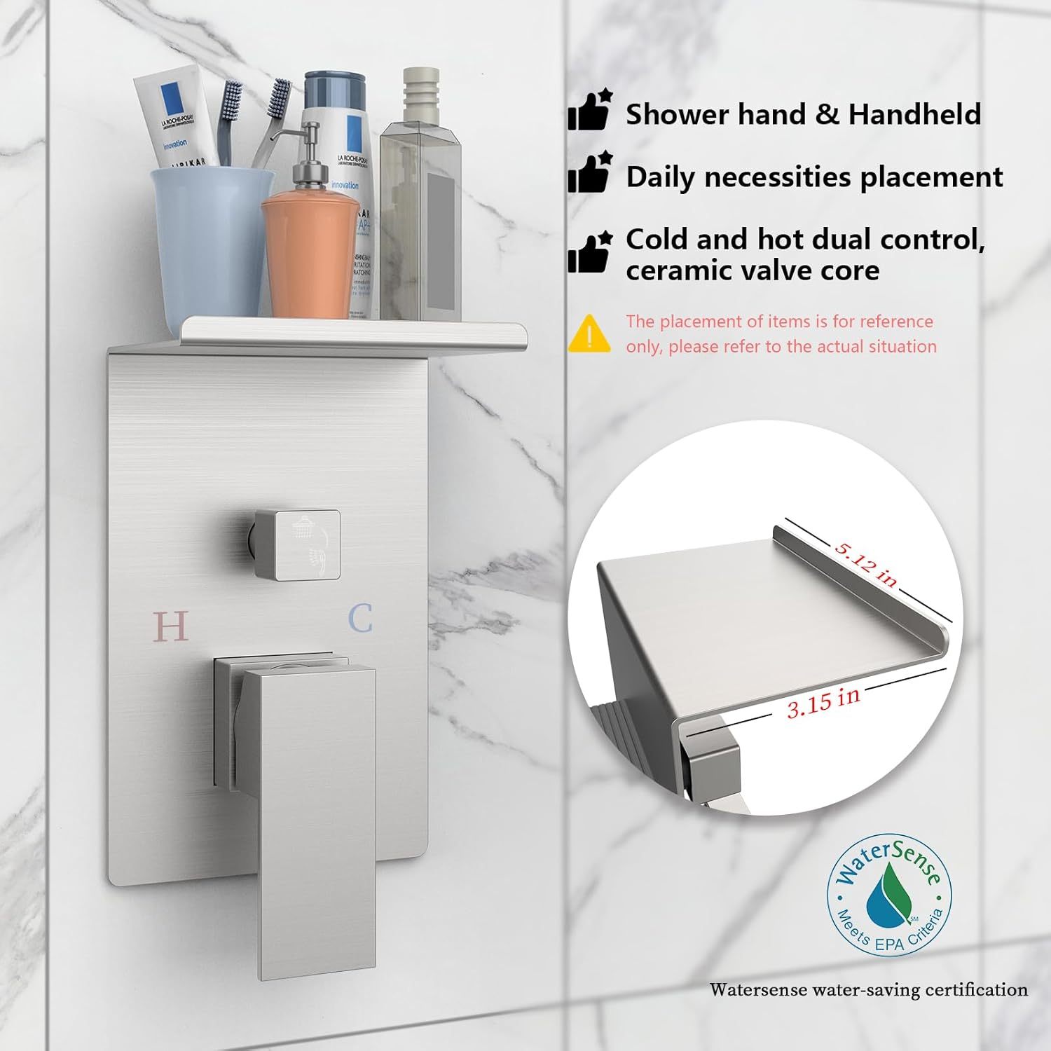 Rainfall Shower System With Storage Rack ​10 inch Shower Faucet Set Brushed Nickel