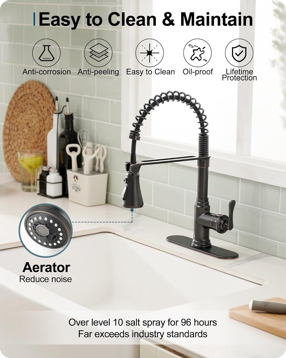 3-Function Kitchen Faucets 3 Hole or 1 Hole Stainless Steel Single Handle Kitchen Sink Faucet 360 Degree Swivel with Deck Plate