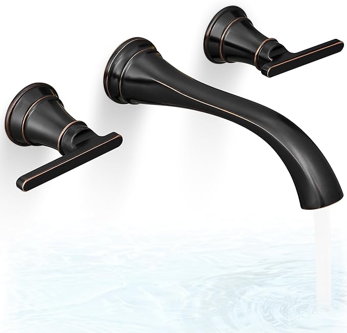 Tub Filler Wall Mount 3 Hole, Tub Faucet, High Pressure 2 Handle Bathtub Faucet Set with Long Spout Reach