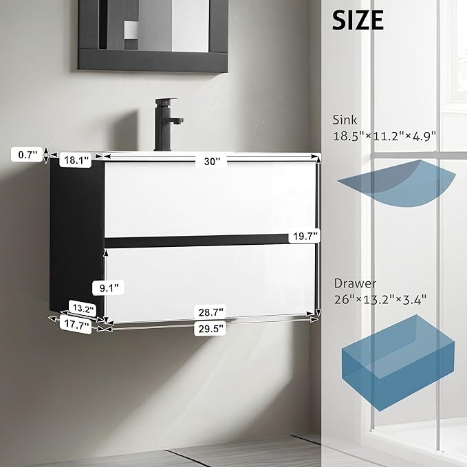 30" Bathroom Vanity Cabinet with Undermount Resin Sink Combo